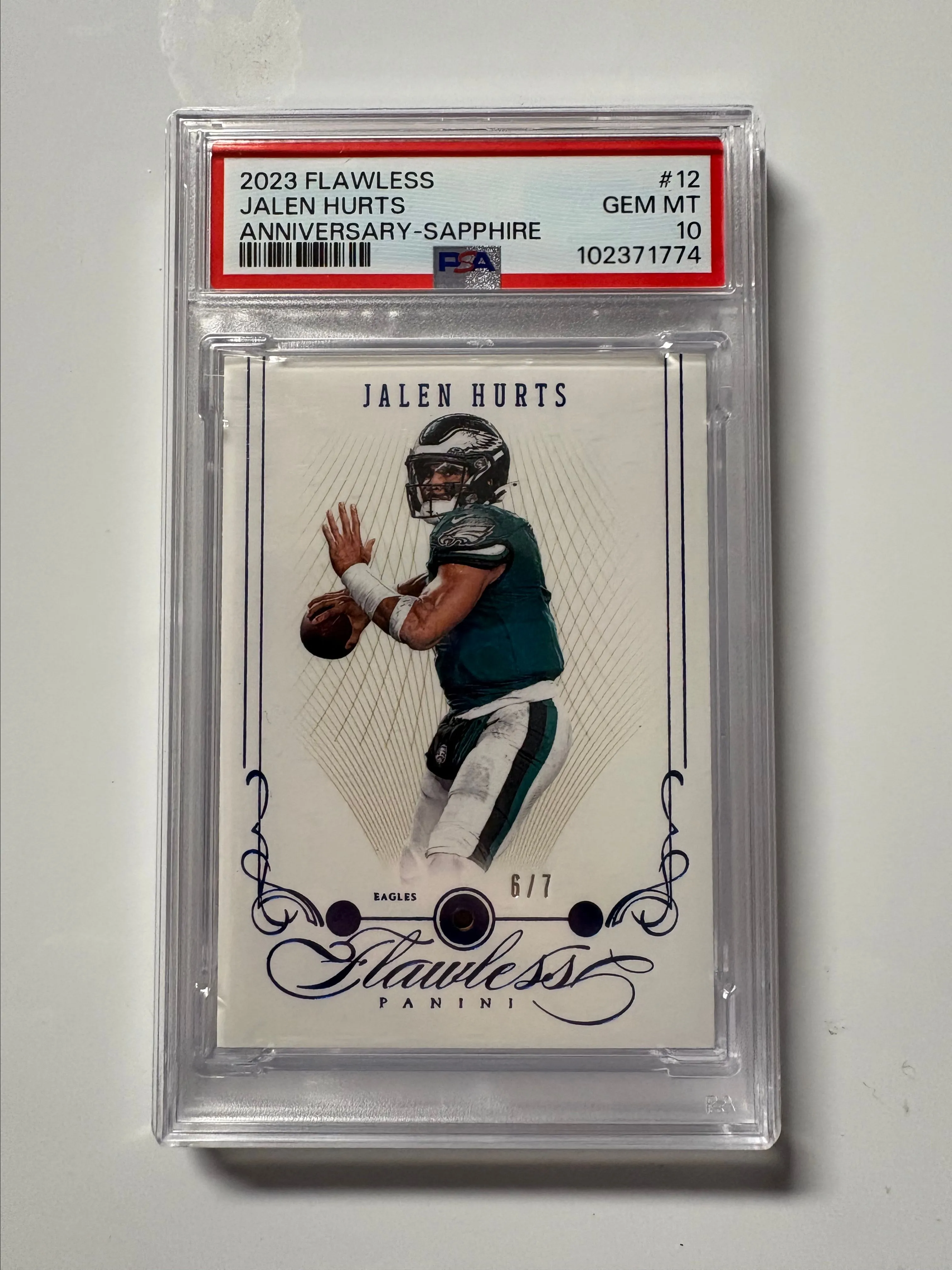 Product image for 2023 Panini Flawless Sapphire #12 Jalen Hurts- PSA 10
