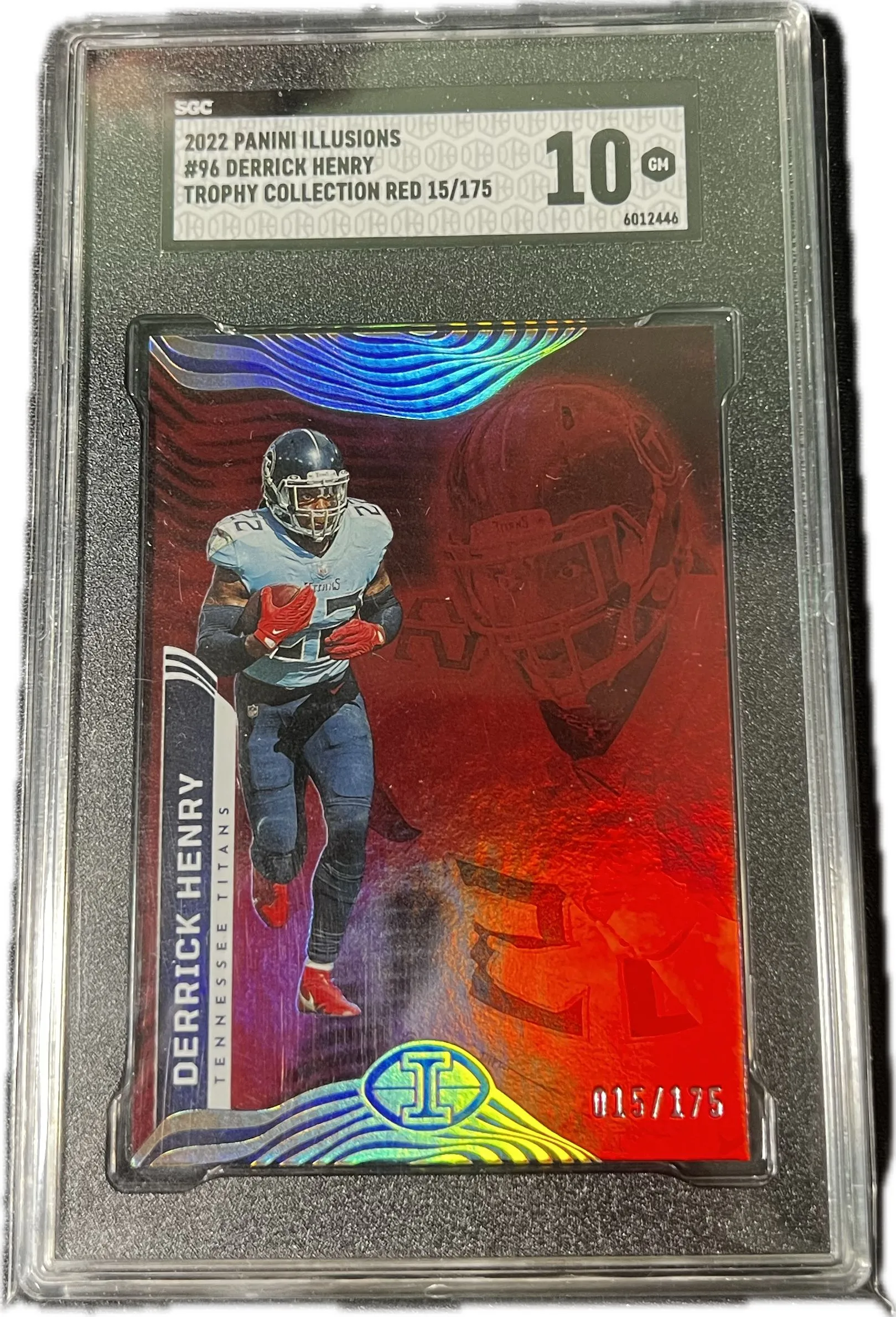 Product image for *POP 1* Derrick Henry 2022 Panini Illusions TROPHY COLLECTION RED /175 SGC 10