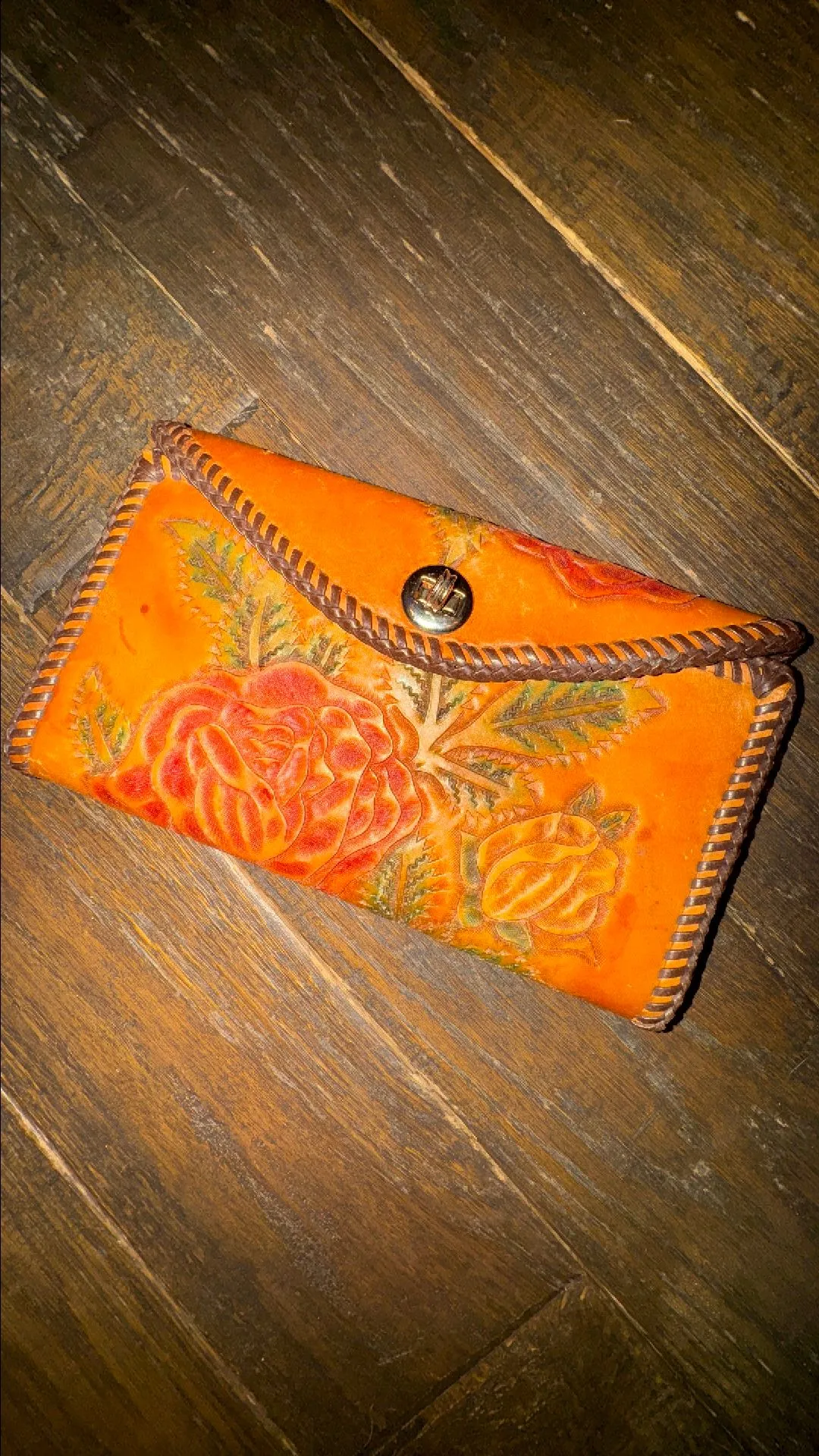 Product image for Vintage Leather tooled floral wallet marked "Mary"