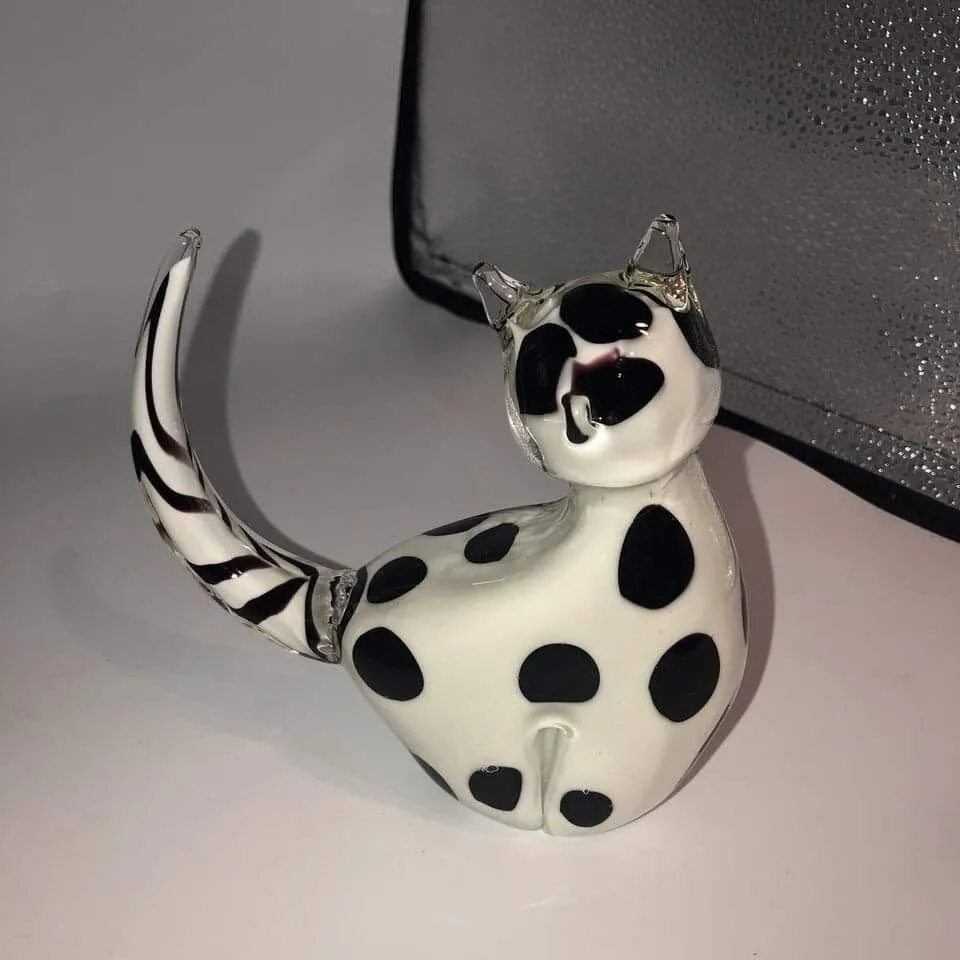 Product image for Hand blown Italian? Art glass figural cat black and white