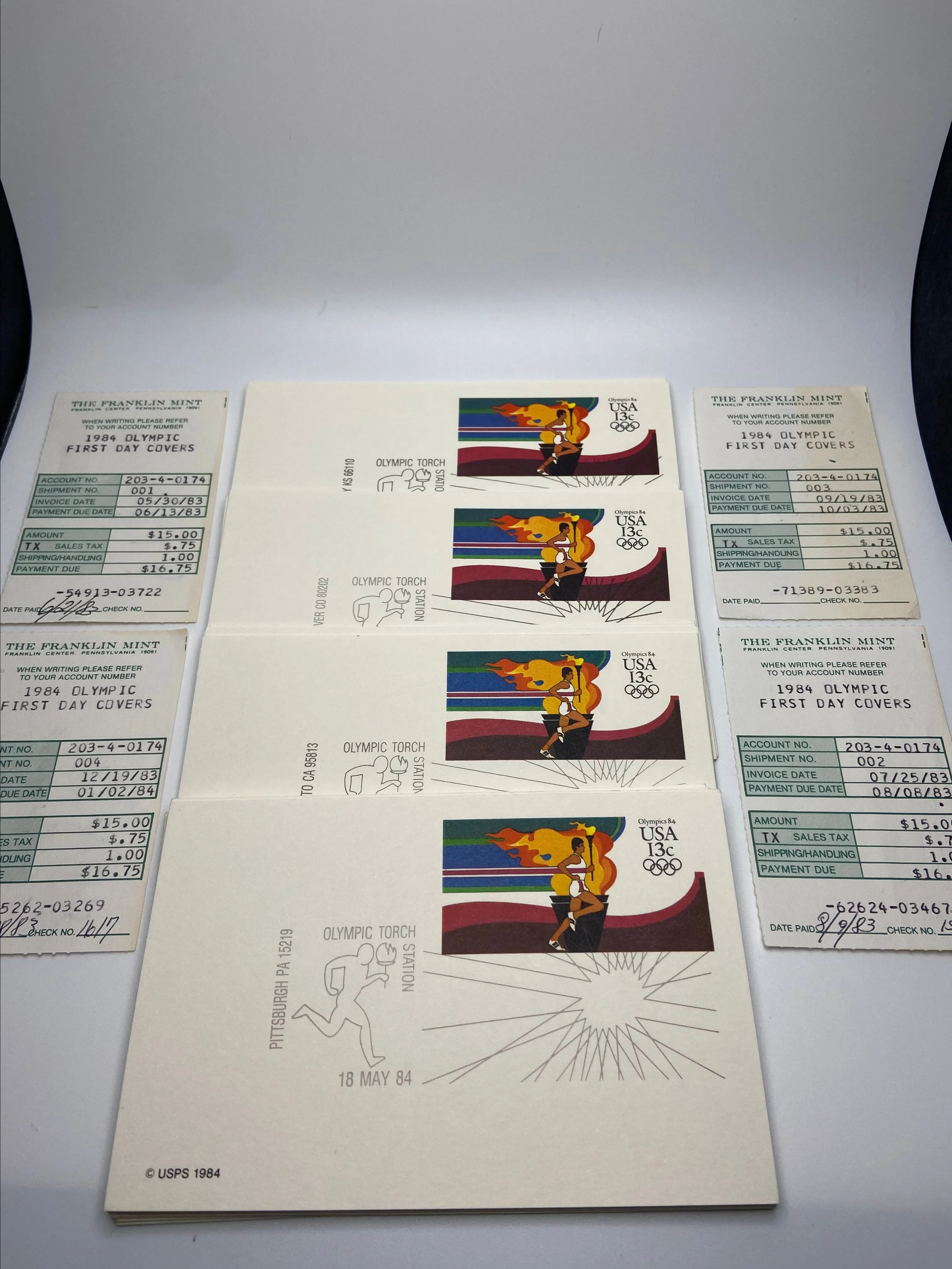 Product image for 1984 (41 QTY) Olympic Torch Relay Station FDC Postcards Franklin Mint