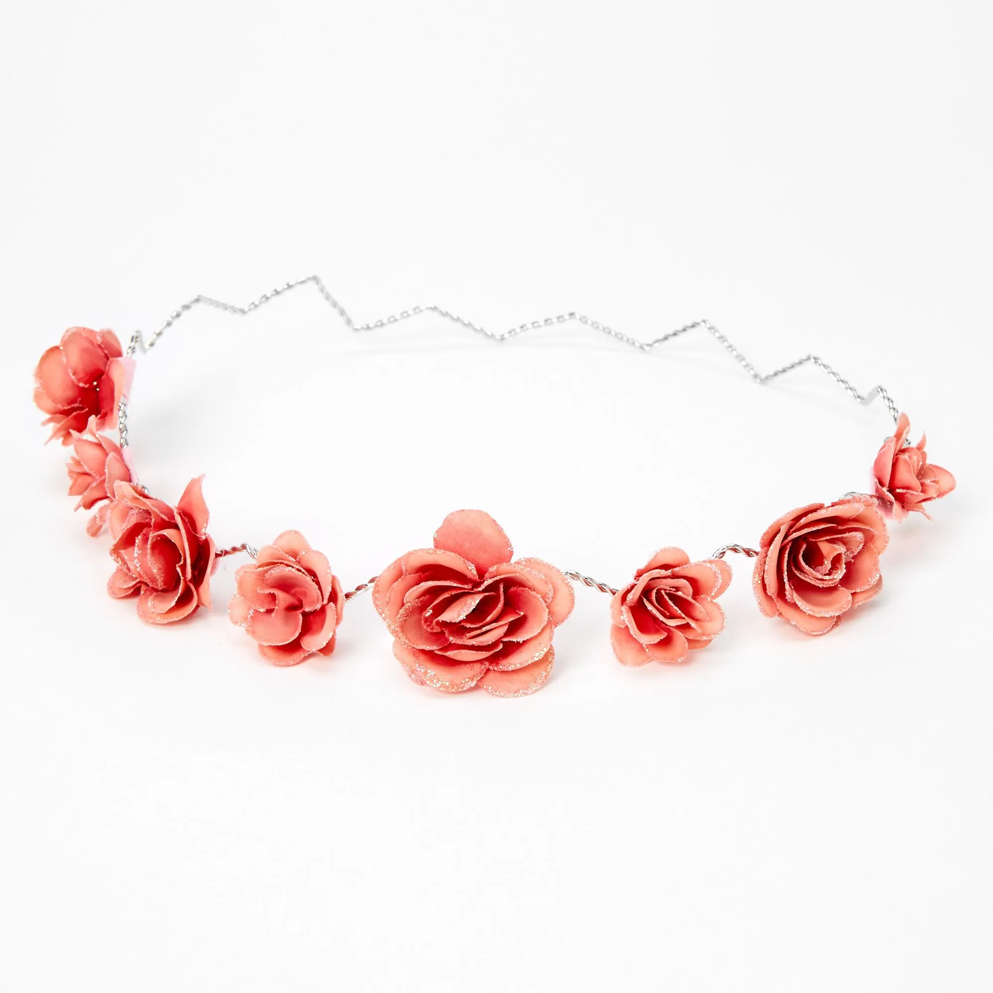 Product image for Claire's Glitter Roses Flower Crown Headwrap - Dusty Rose