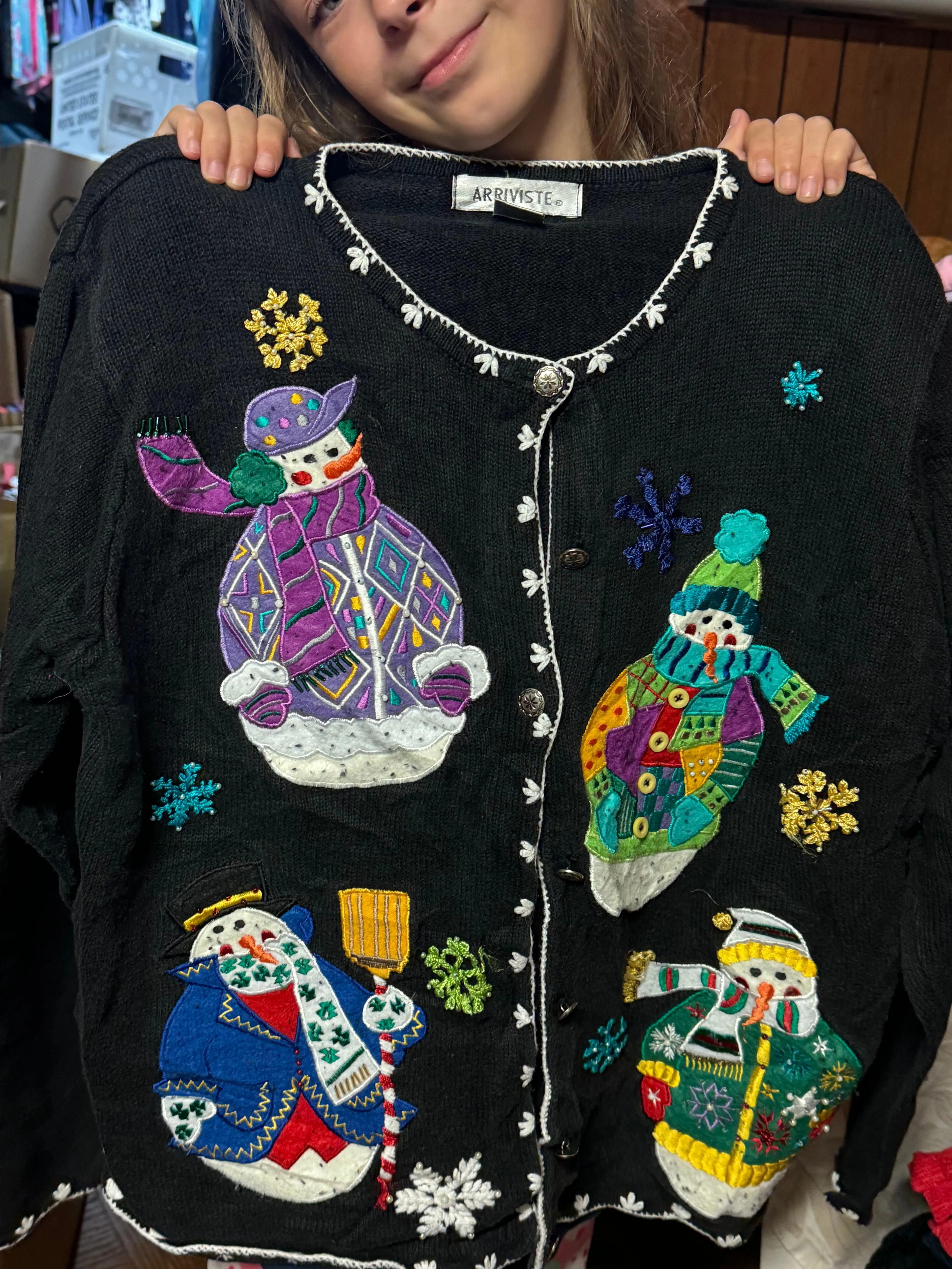Product image for Black snowman long sleeve sz L