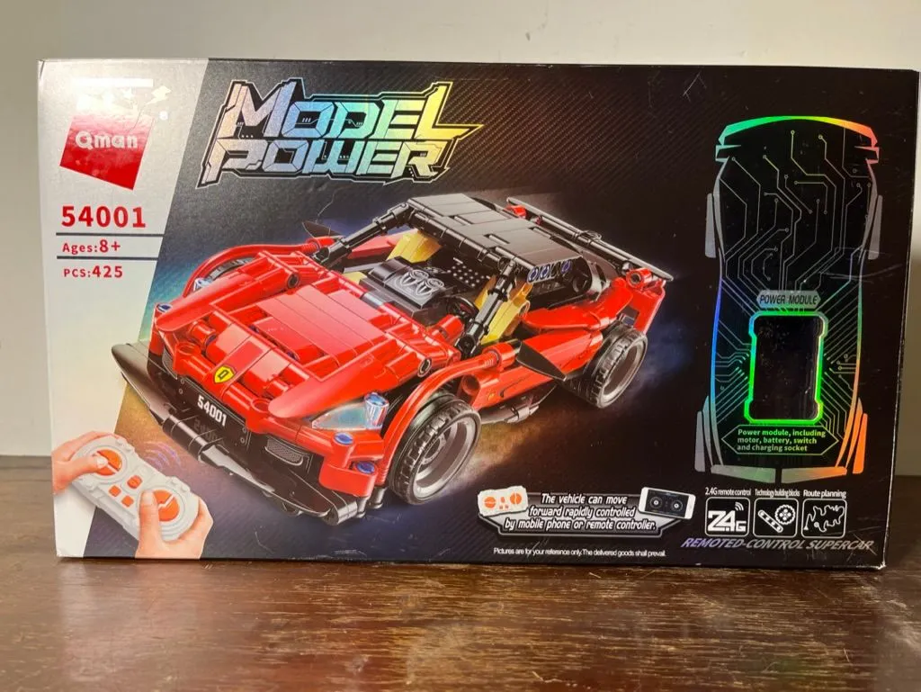 Product image for Qman 54001 Ferrari-Inspired, Danish Technic Block Compatible, 2.4Ghz R/C, iOS and Android App Controlled Car, 425 Pieces