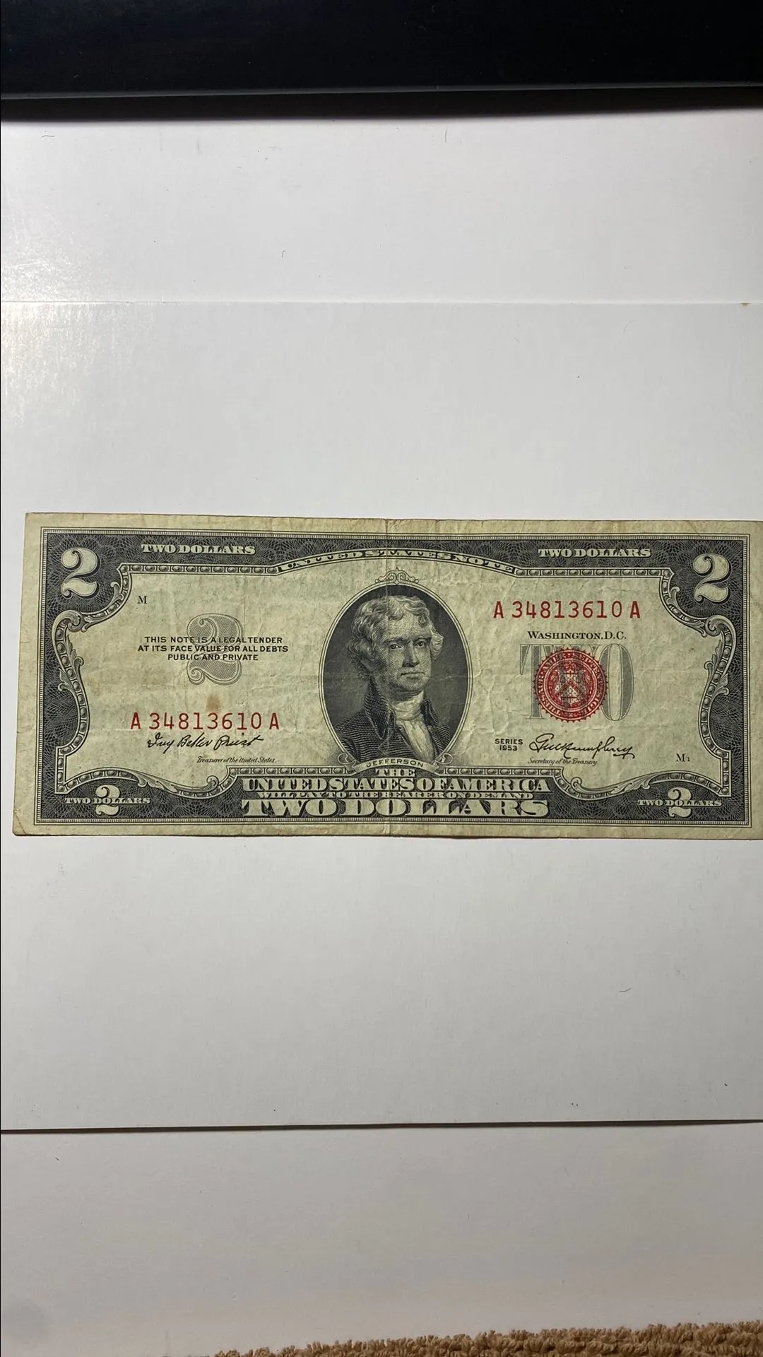 Product image for item #22 2$ red seal note 1953 #A34813610A