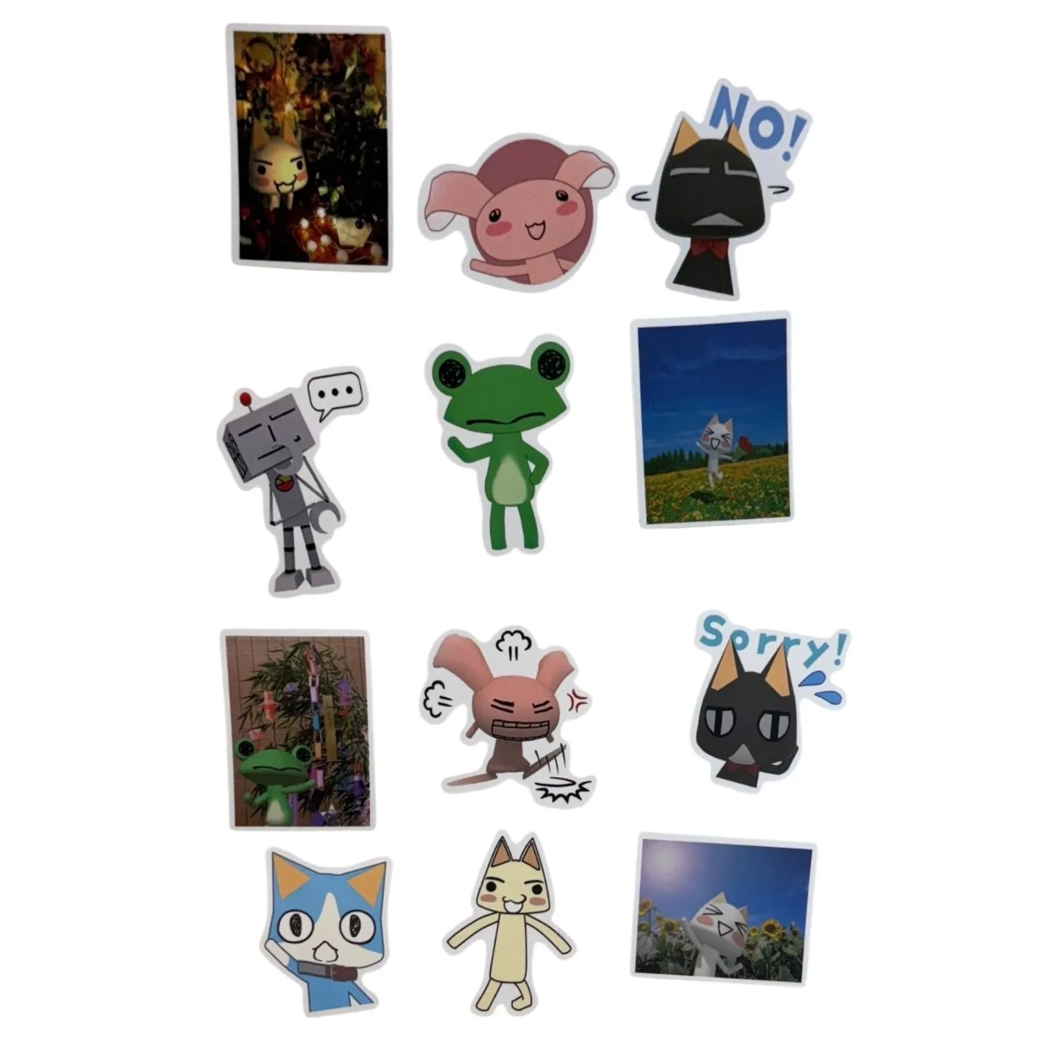 Product image for 12  CAT Stickers  * Frogs, too:) * Set B * Giggly Good!