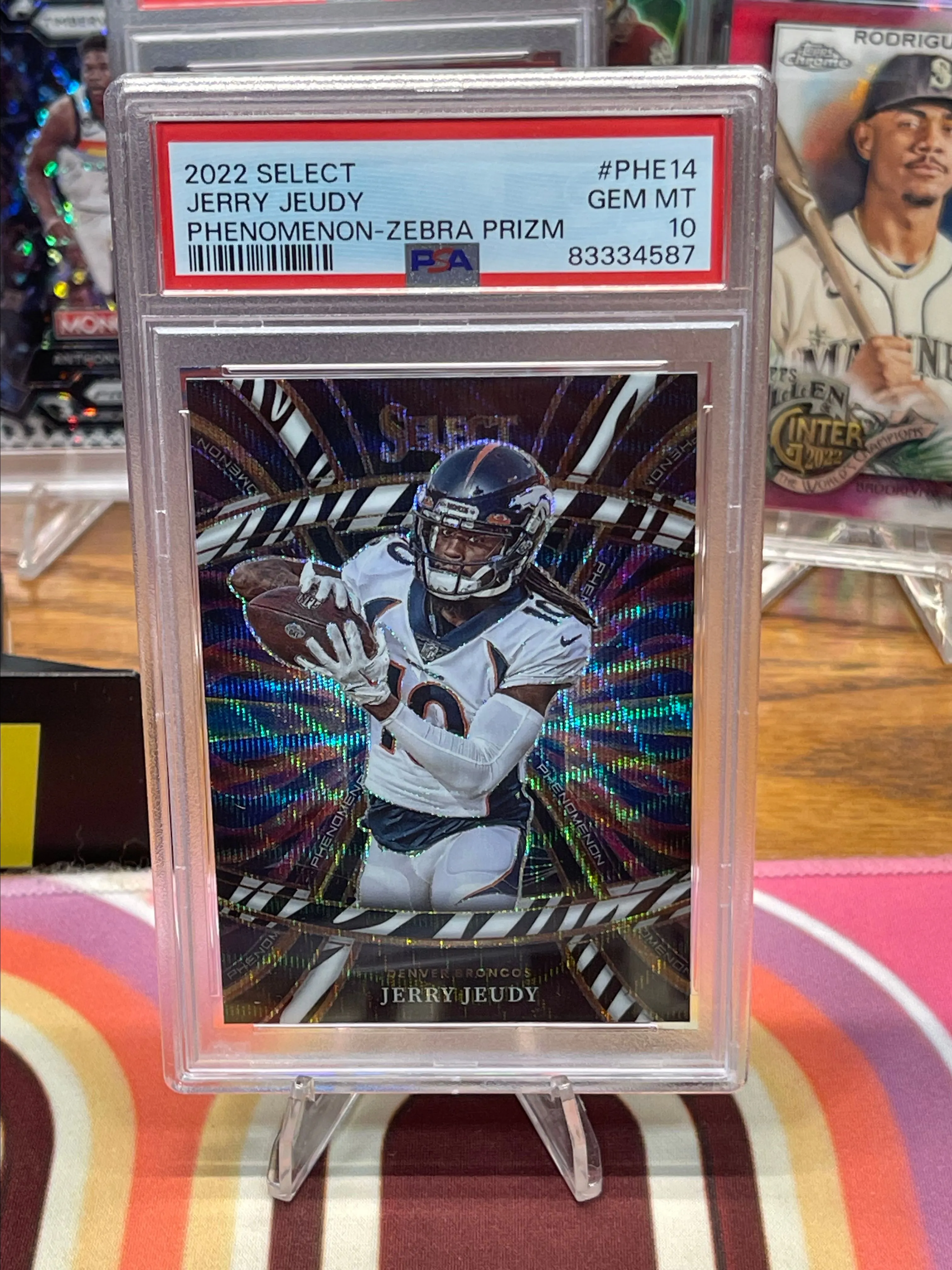 Product image for Select Jerry Jeudy Phenomenon Zebra Prizm PSA 10