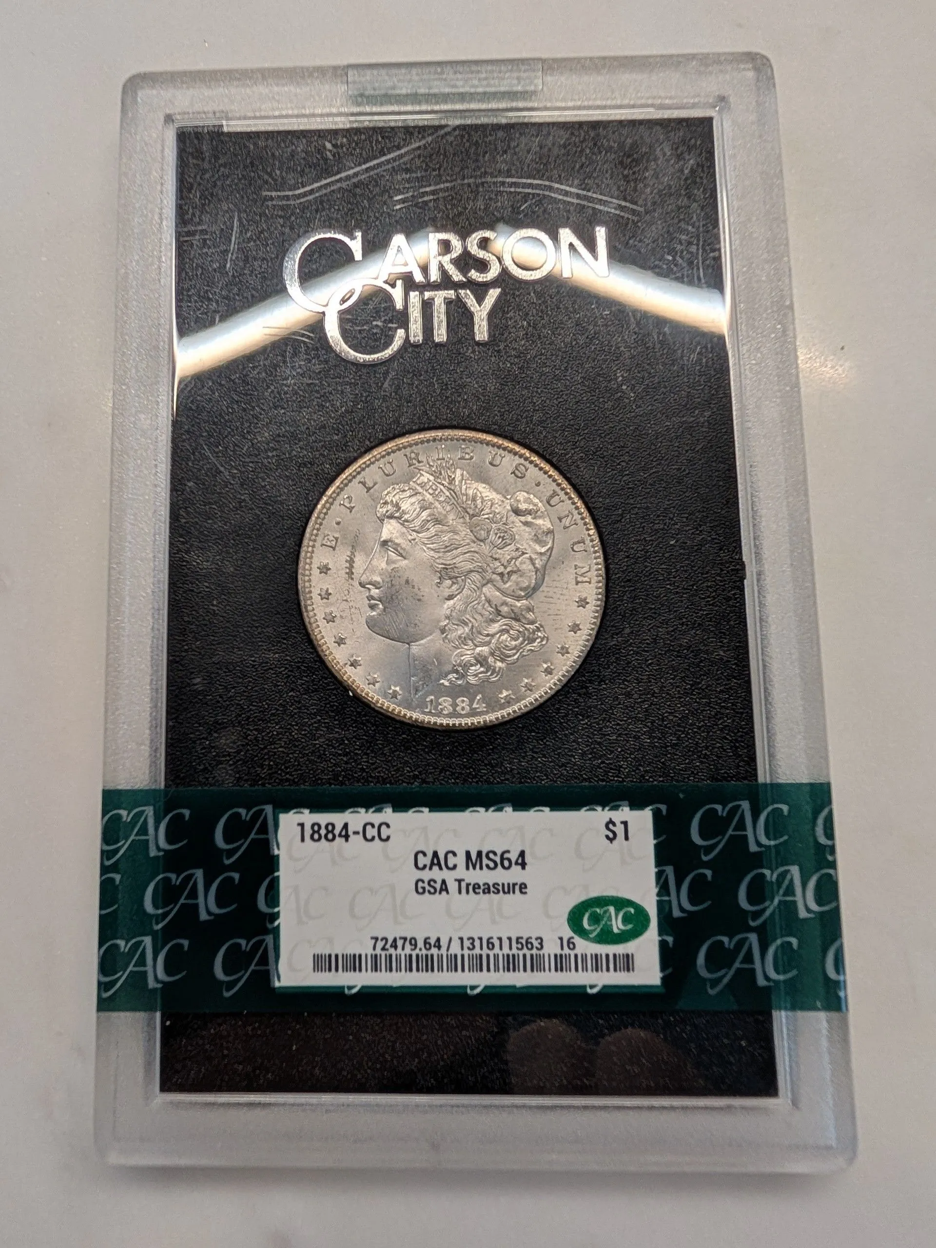 Product image for 1884-CC Carson City GSA Morgan Dollar Coin CAC MS64 - GSA Treasure - Rim Toned on Reverse and Frosty on the Front