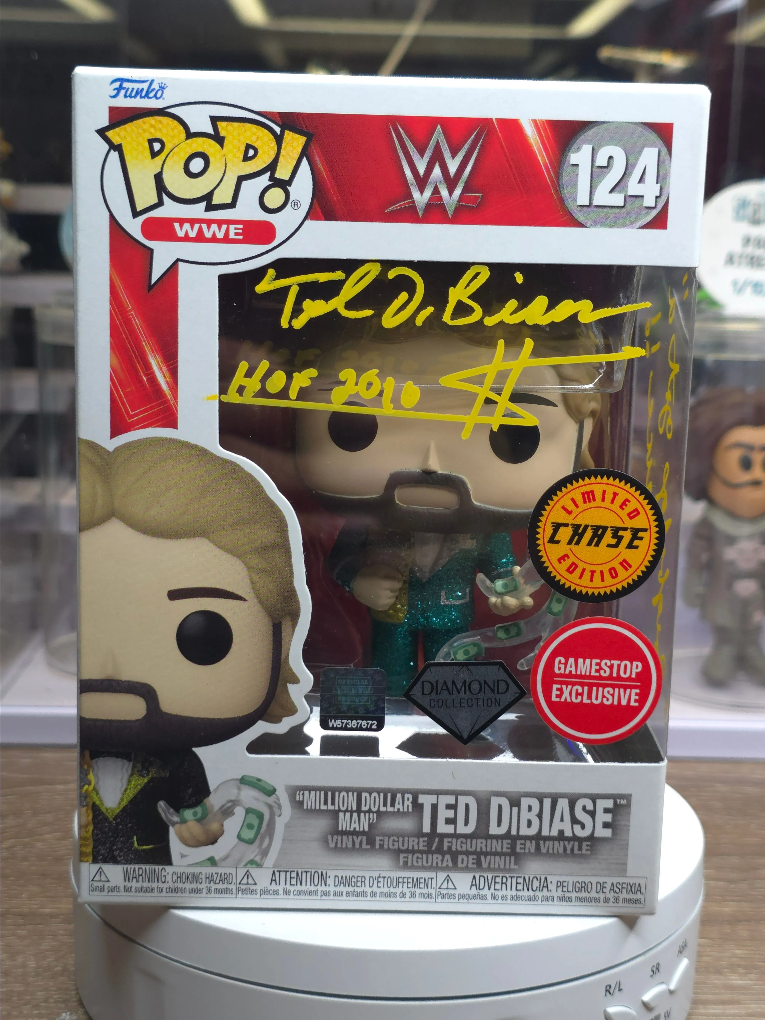 Product image for 124	Ted DiBiase "Million Dollar Man" (WWE) Chase LE Diamon Collection Game Stop Exclusive Signed by Ted DiBiase Verified Funko Pop