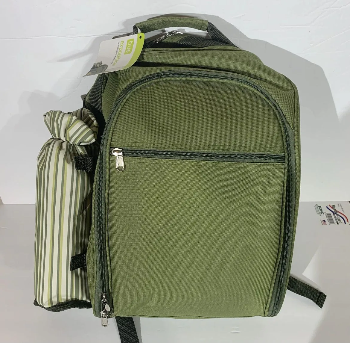 Product image for Picnic Essentials Backpack Service For 4 Green Insulated Wine Bottle Holder New