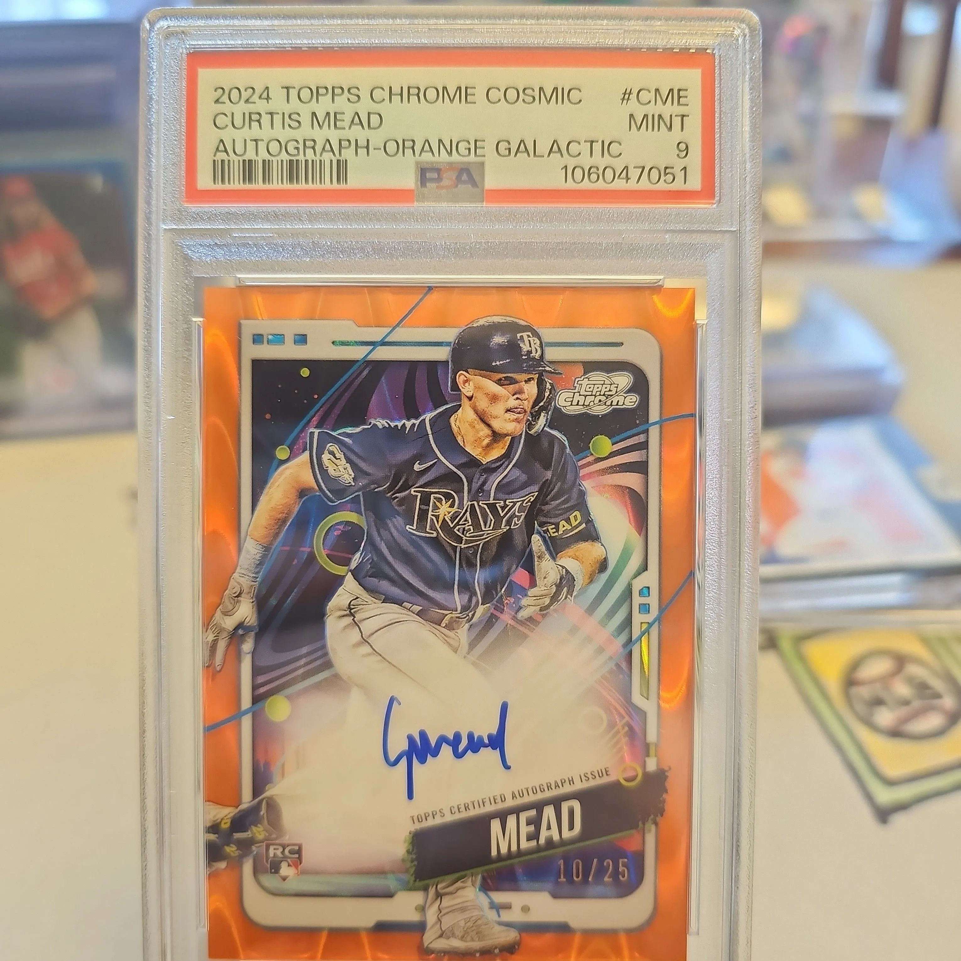 Product image for Curtis Mead - PSA MINT 9  /25 Orange Galactic RC Auto 2024 Topps Chrome Cosmic - Rays