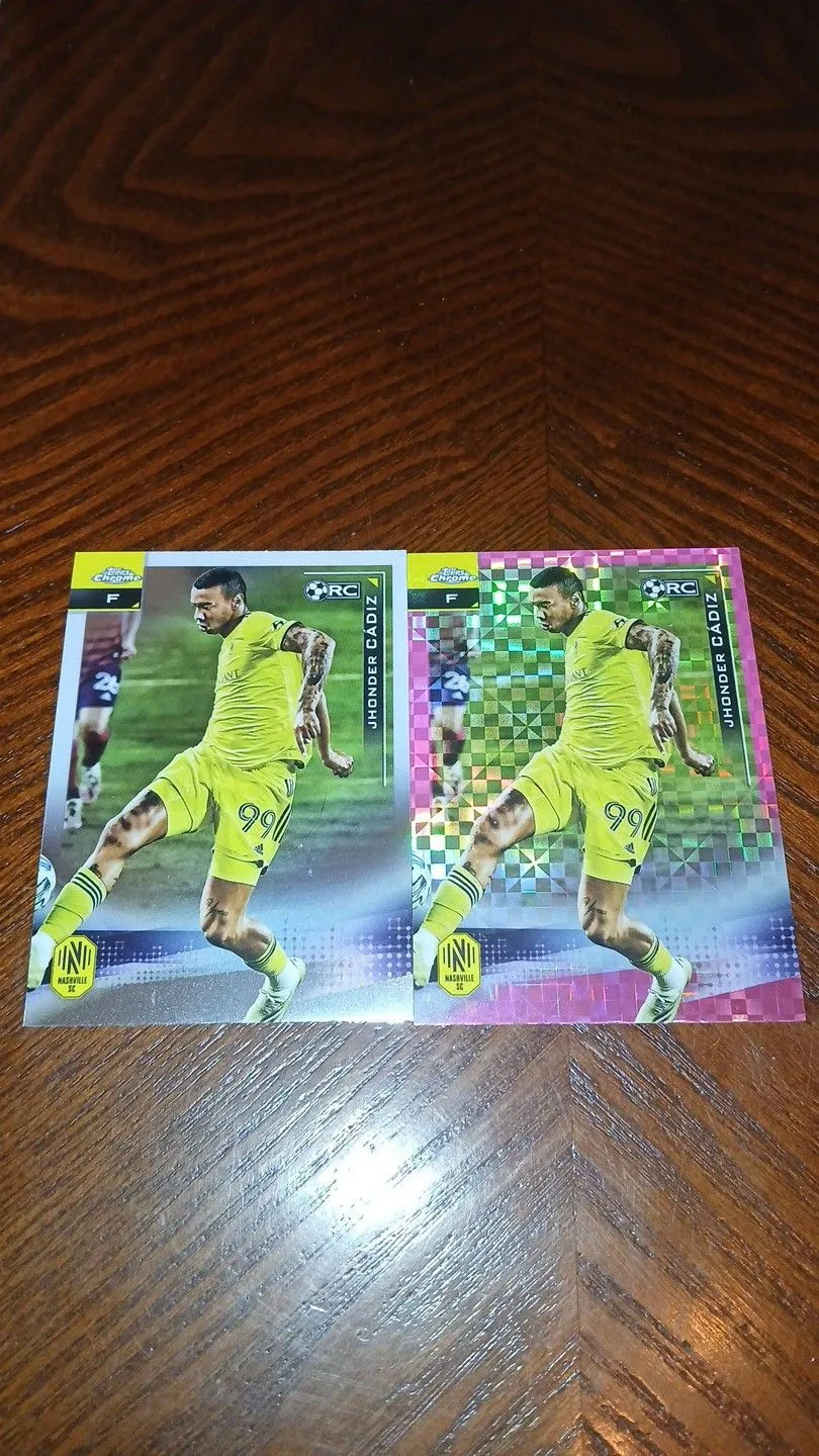 Product image for 2021 Topps Chrome MLS Soccer Jhonder Cadiz 2 Card Rookie Lot Including 1 Pink Xfractor 