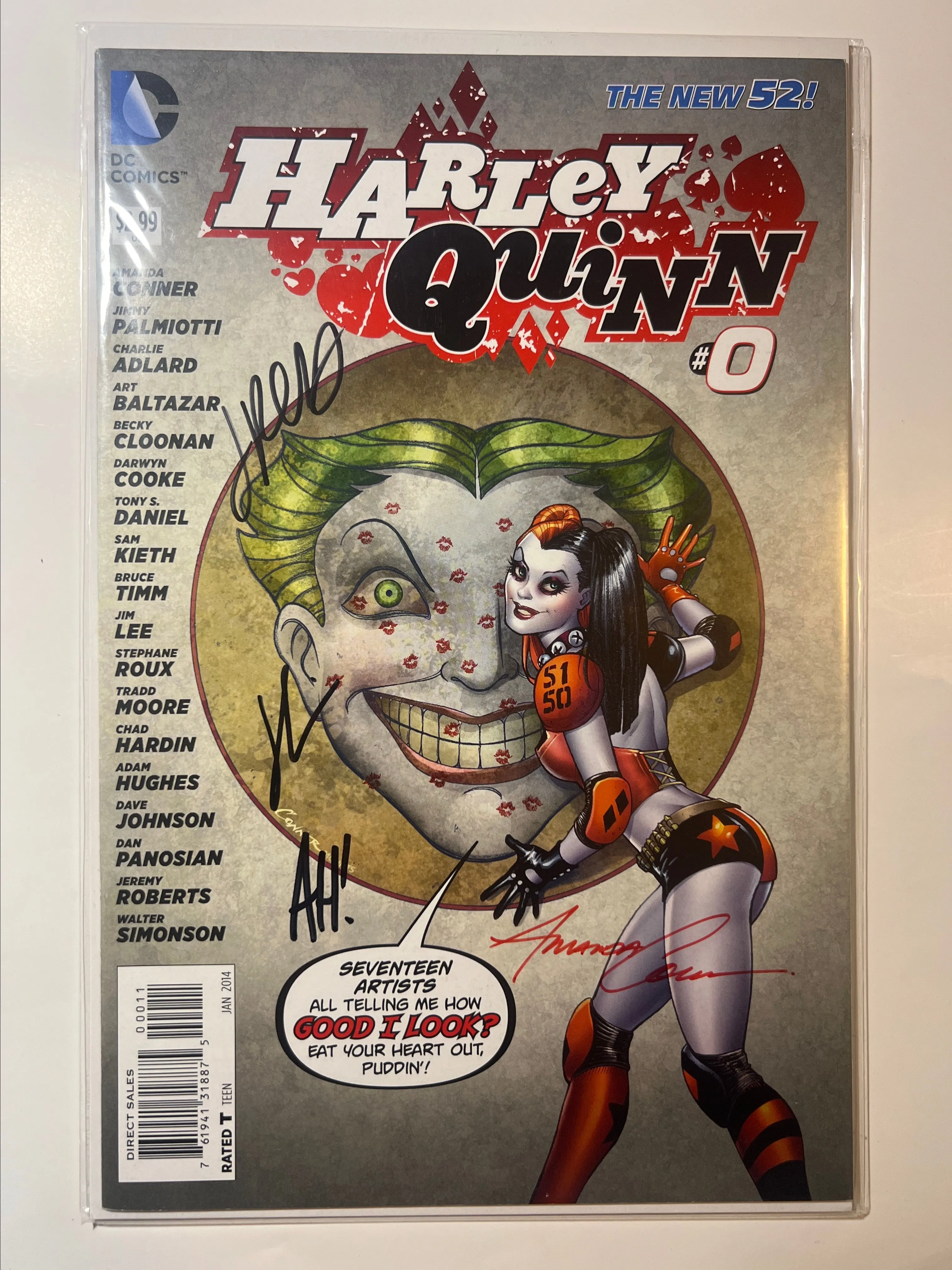 Product image for Harley Quinn #0 Signed 4X By Amanda Conner, Jimmy Palmiotti, Chad Hardin & Adam Hughes w/COA DC New 52 SDCC