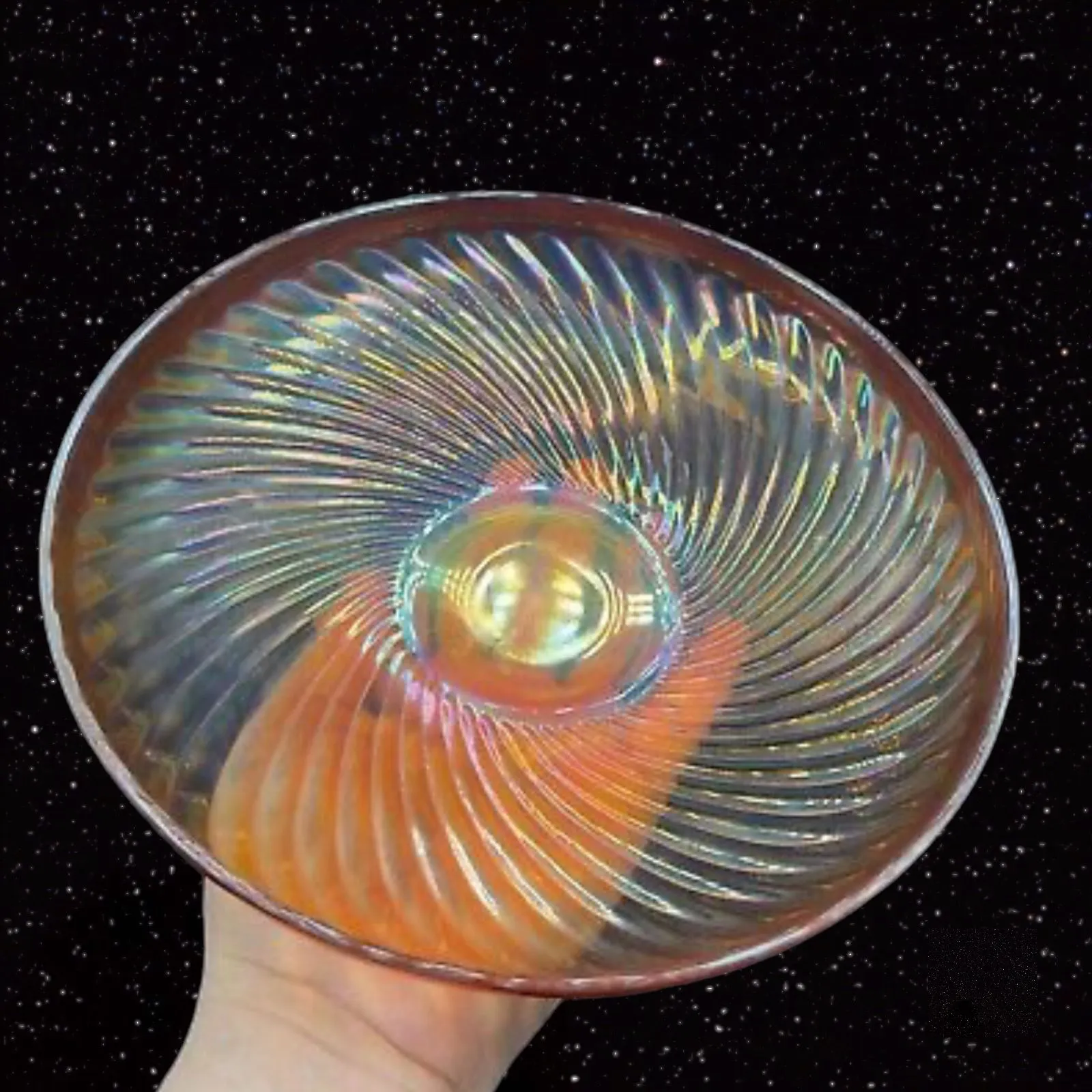 Product image for Imperial Iridescent Carnival Glass Console Bowl Dish Marigold Glass With Swirls