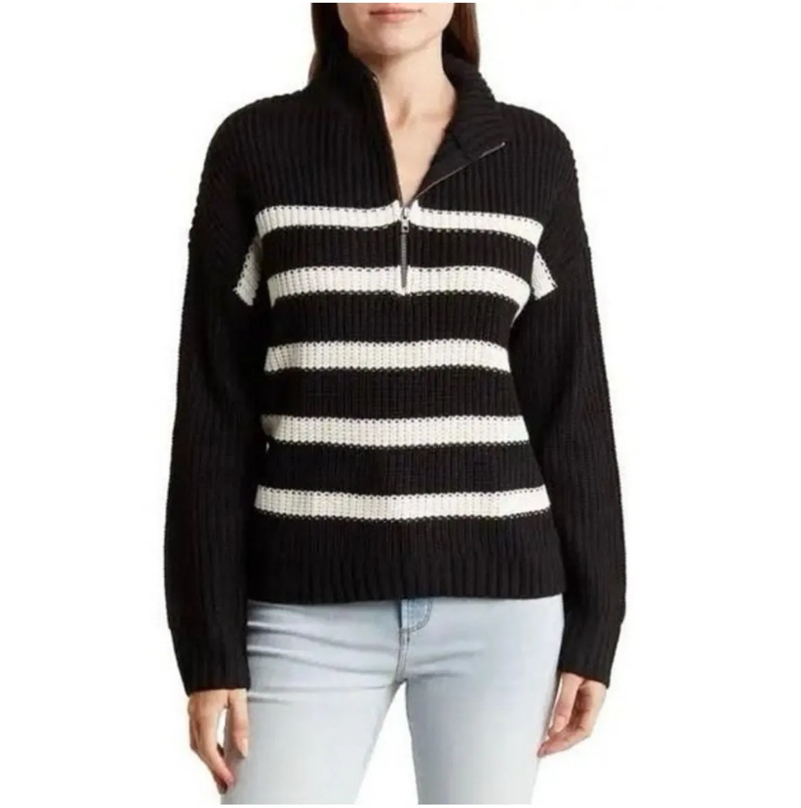 Product image for Sanctuary striped quarter zip sweater