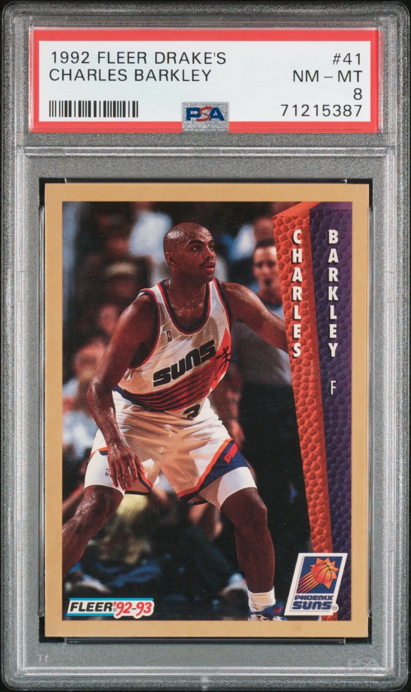 Product image for 1992 Fleer Drake'S Charles Barkley 41  PSA NM-MT 8 POP 3 only 4 Higher