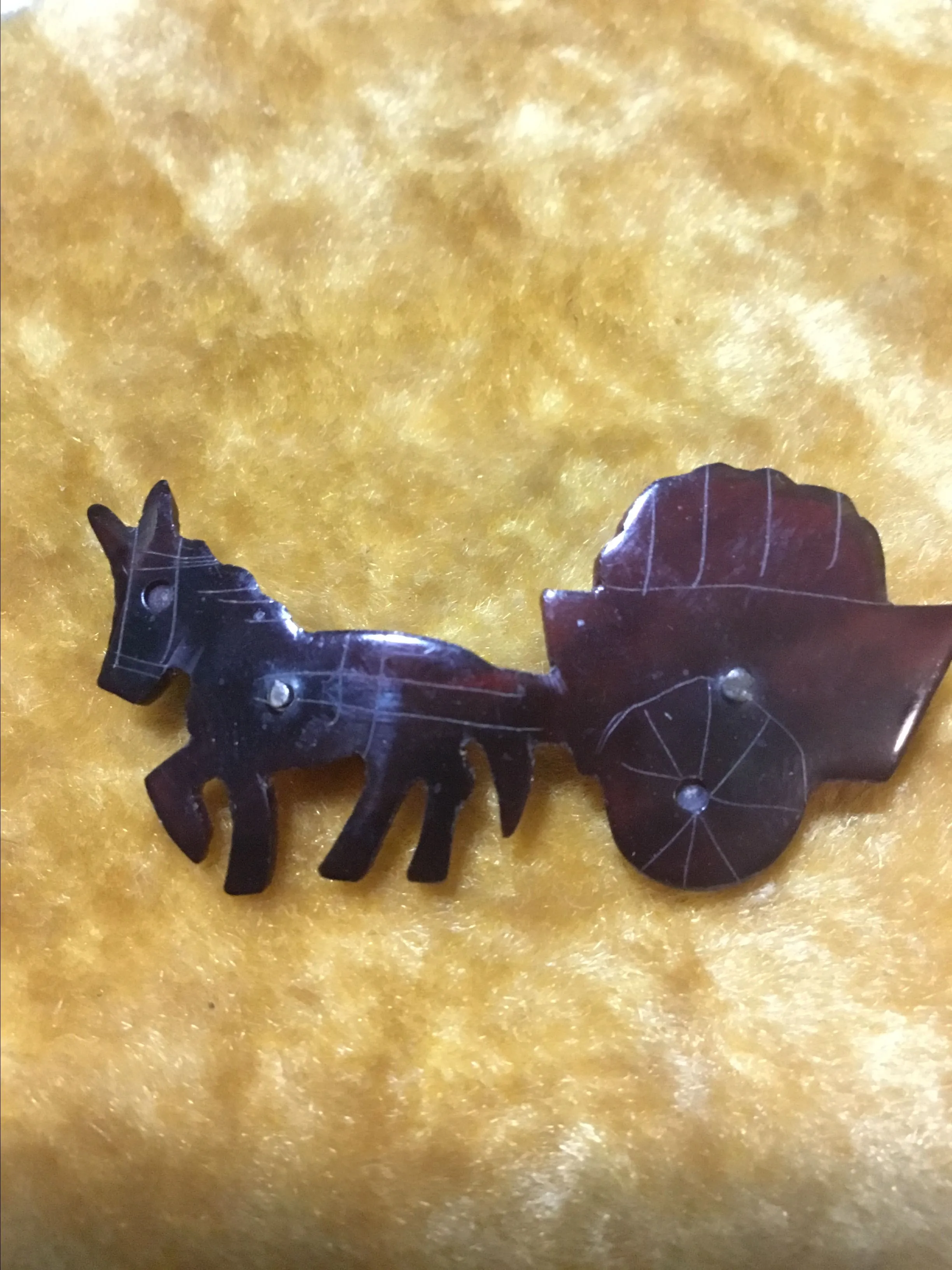Product image for 11B. Antique Early Carved Plastic Donkey Pulling Cart