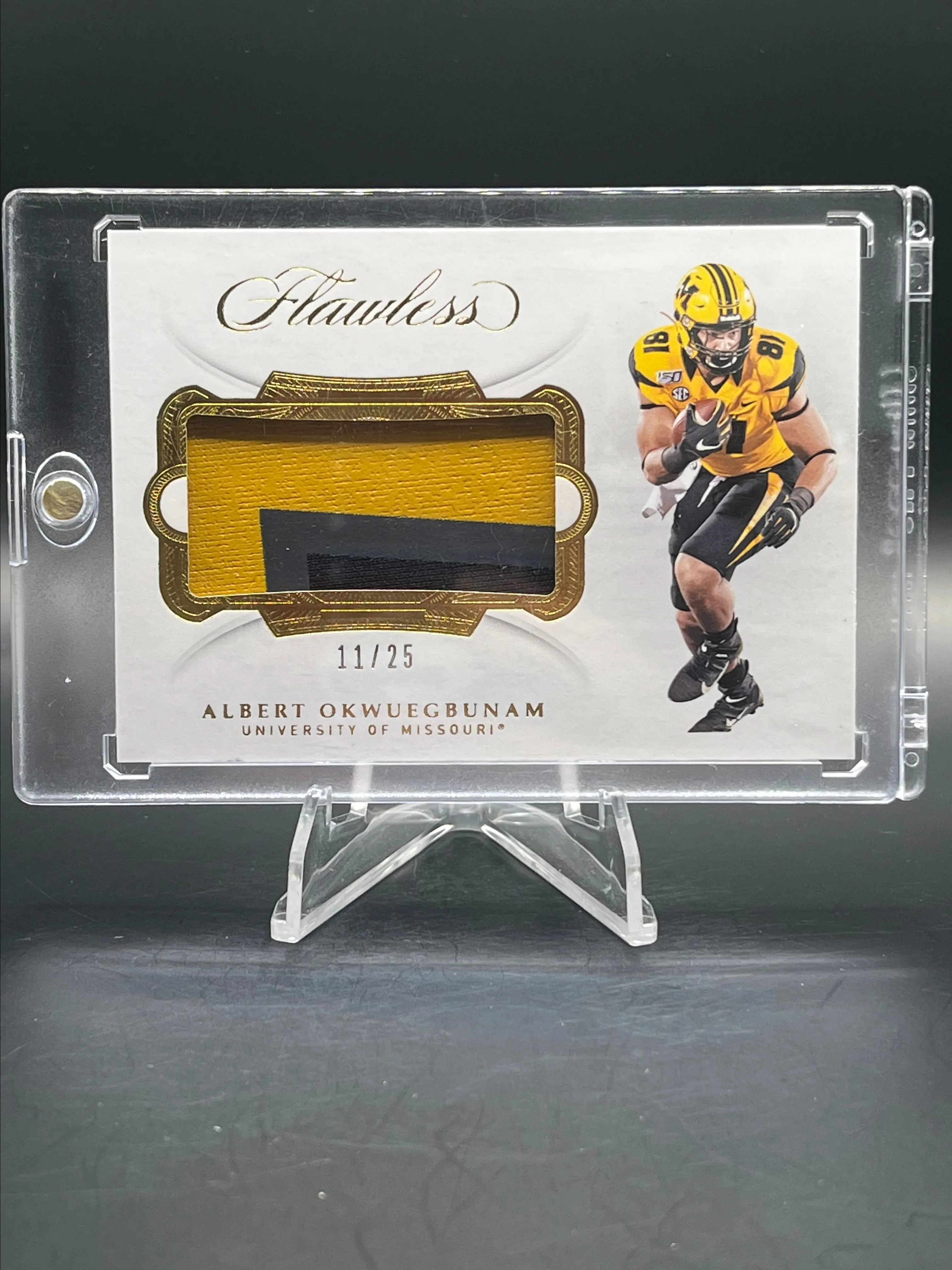 Product image for 11/25 Albert Okwuegbunam Mizzou / Broncos TE 2020 Panini Flawless Collegiate Tri-Color Patch
