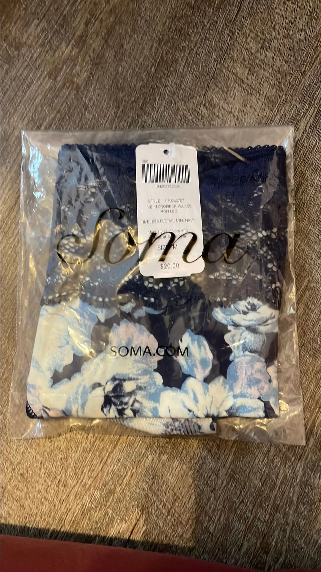 Product image for Soma timeless floral mini navy microfiber with lace high leg underwear size M