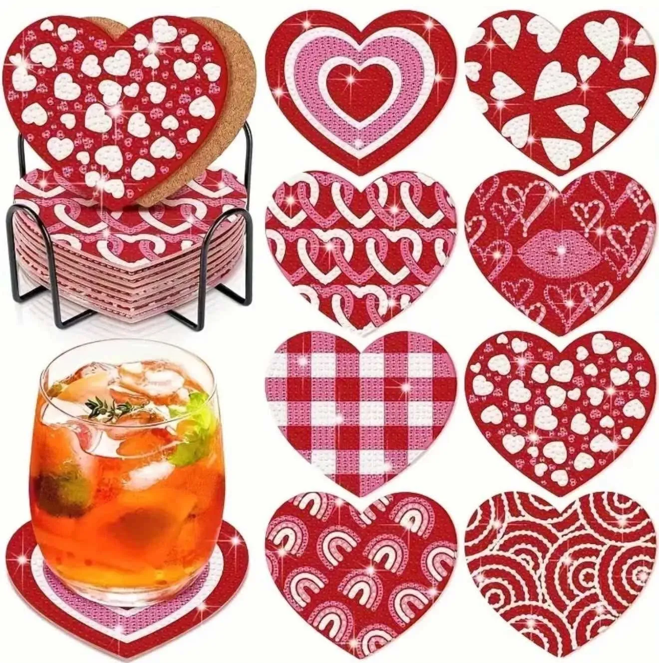 Product image for #1324 Heart 8 PC Coasters Diamond Painting Art Kit