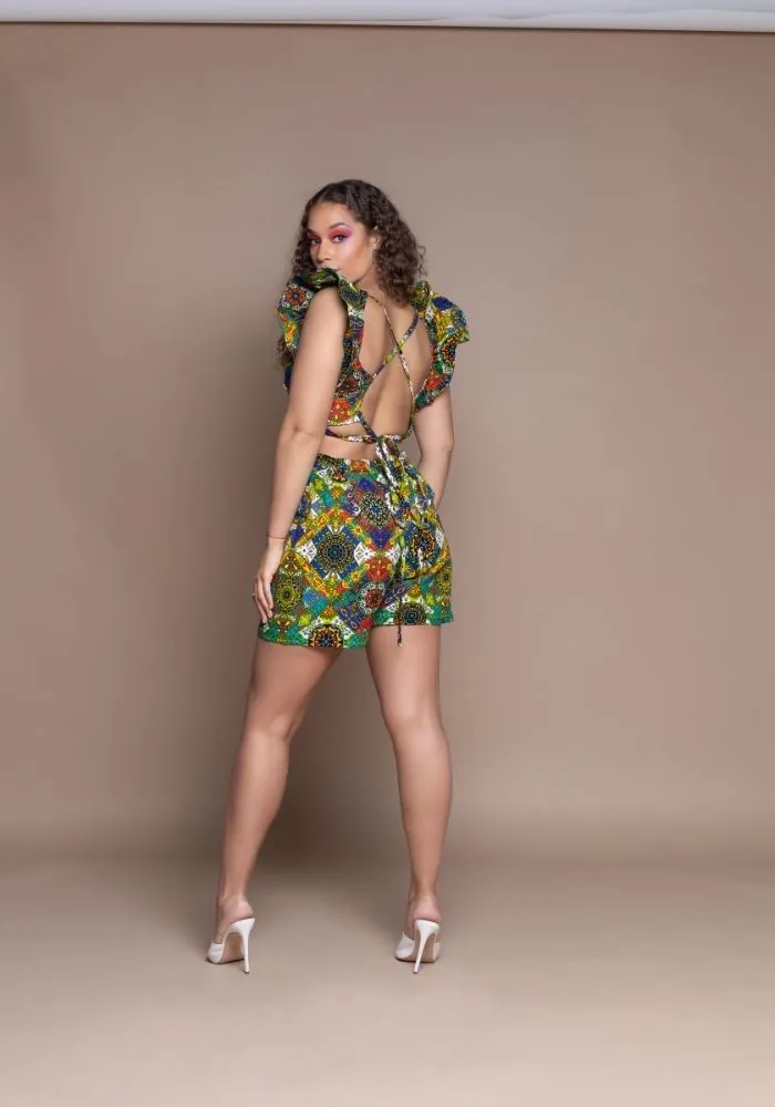 Product image for Enitan Lace Up Ruffle Crop Top - S