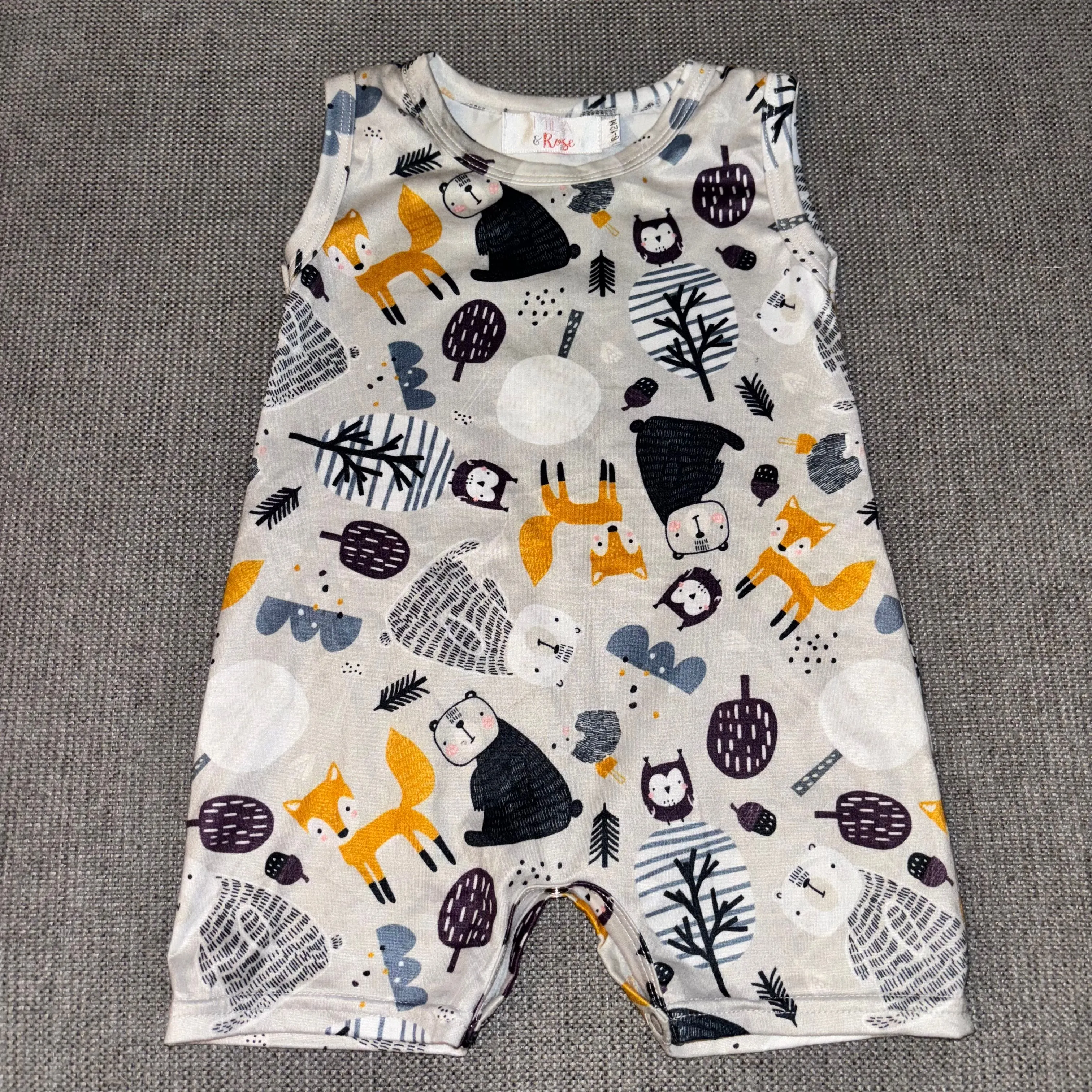 Product image for 19OU. Mila & Rose woodland creatures romper, size 6-12 months
