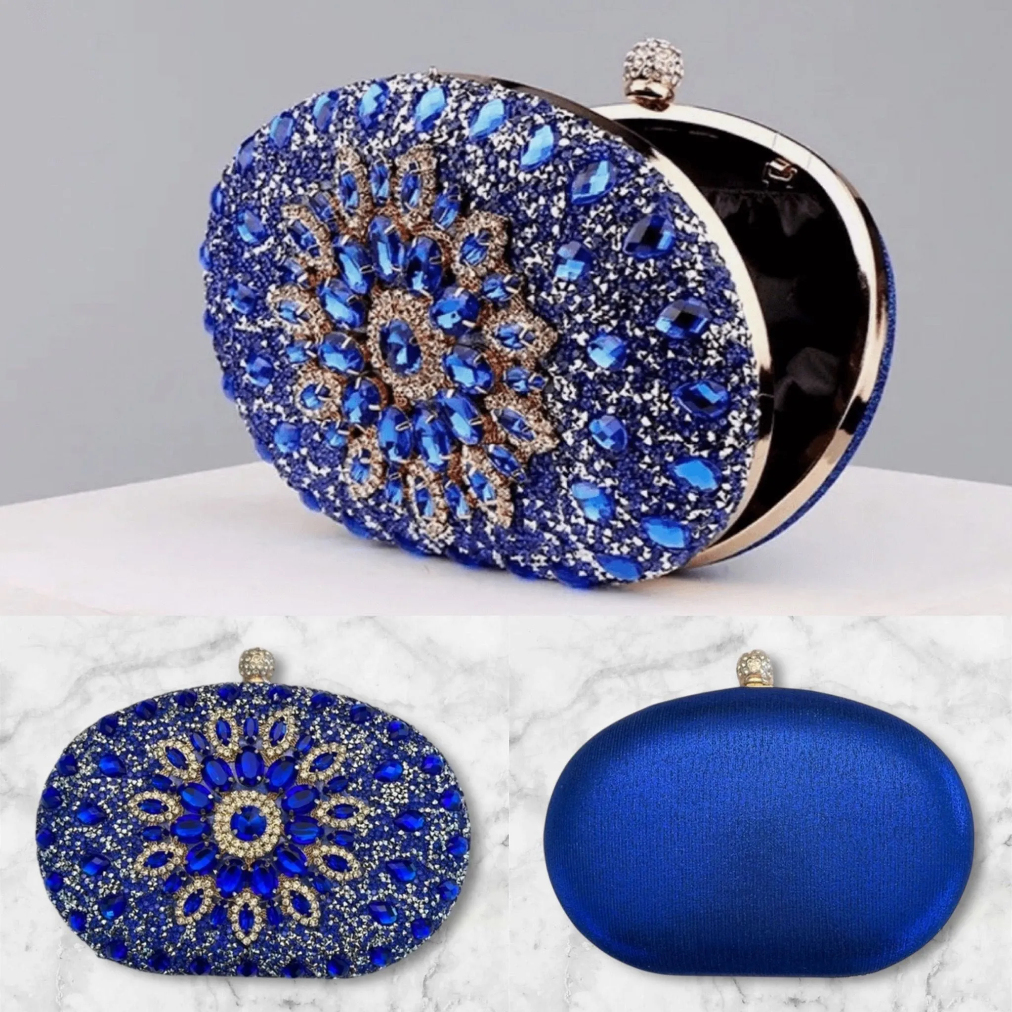 Product image for Ramla handmade Sparkling Blue Simulate Diamond Womens Clutch Handbag with strap