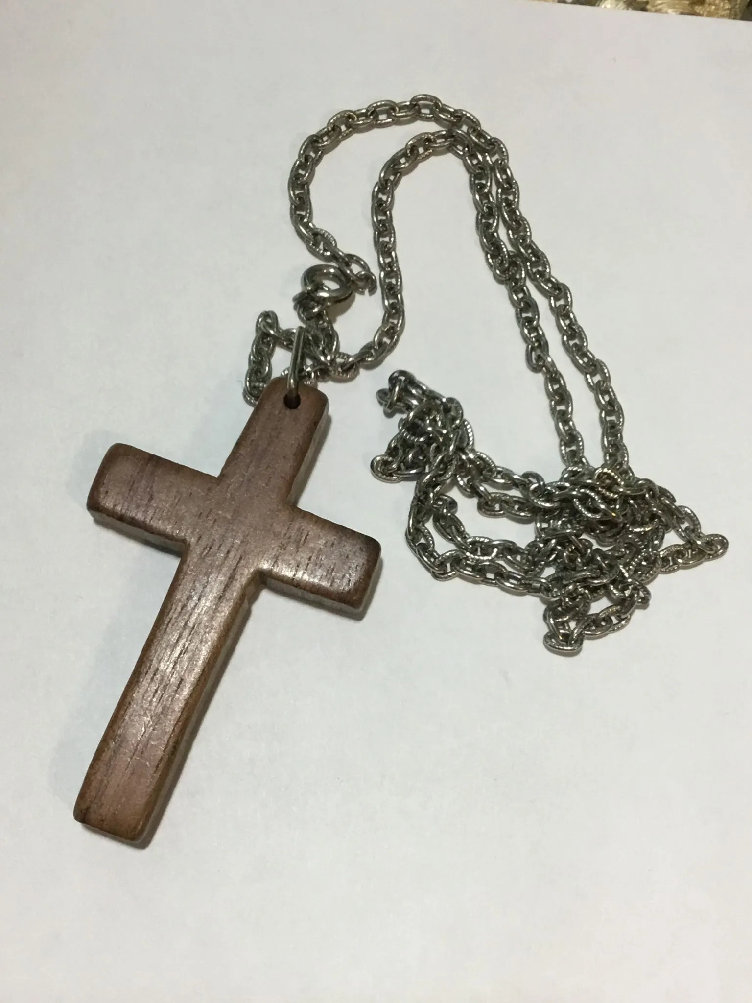 Product image for 5. Large Wooden Cross on Silver Tone Chain