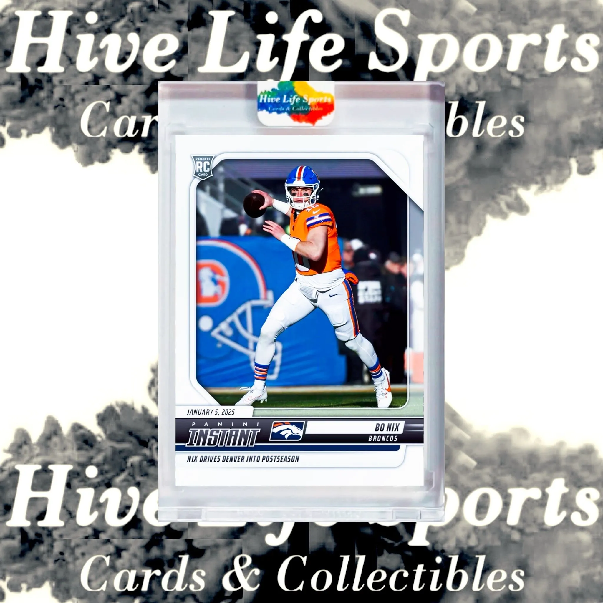 Product image for Bo Nix 2024 Panini Instant NFL RC /1033 #255 Broncos w/ HLS One Touch