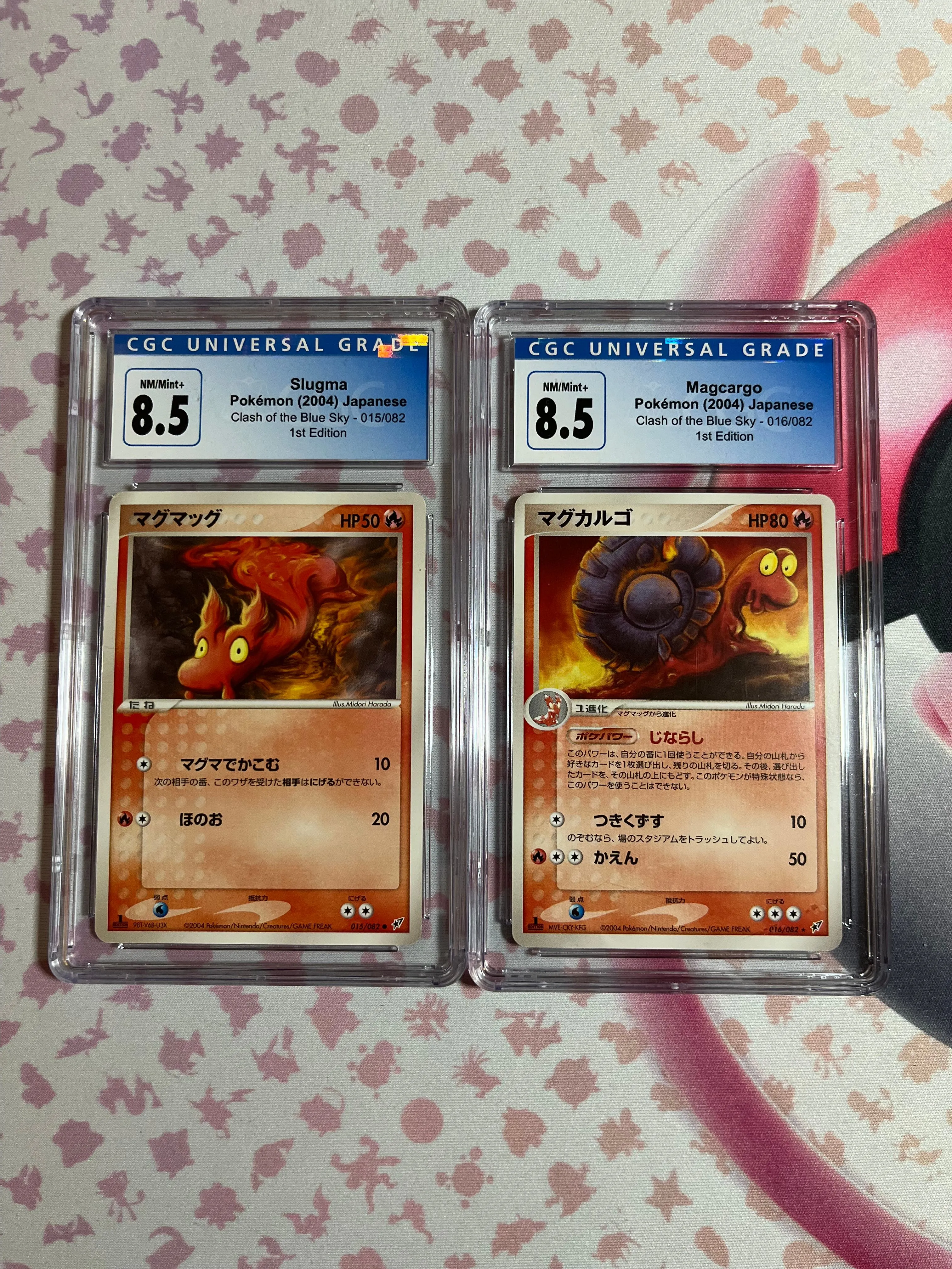 Product image for CGC 8.5 Slugma / Magcargo - 1st Edition Graded Set (2004 - Clash of the Blue Sky)
