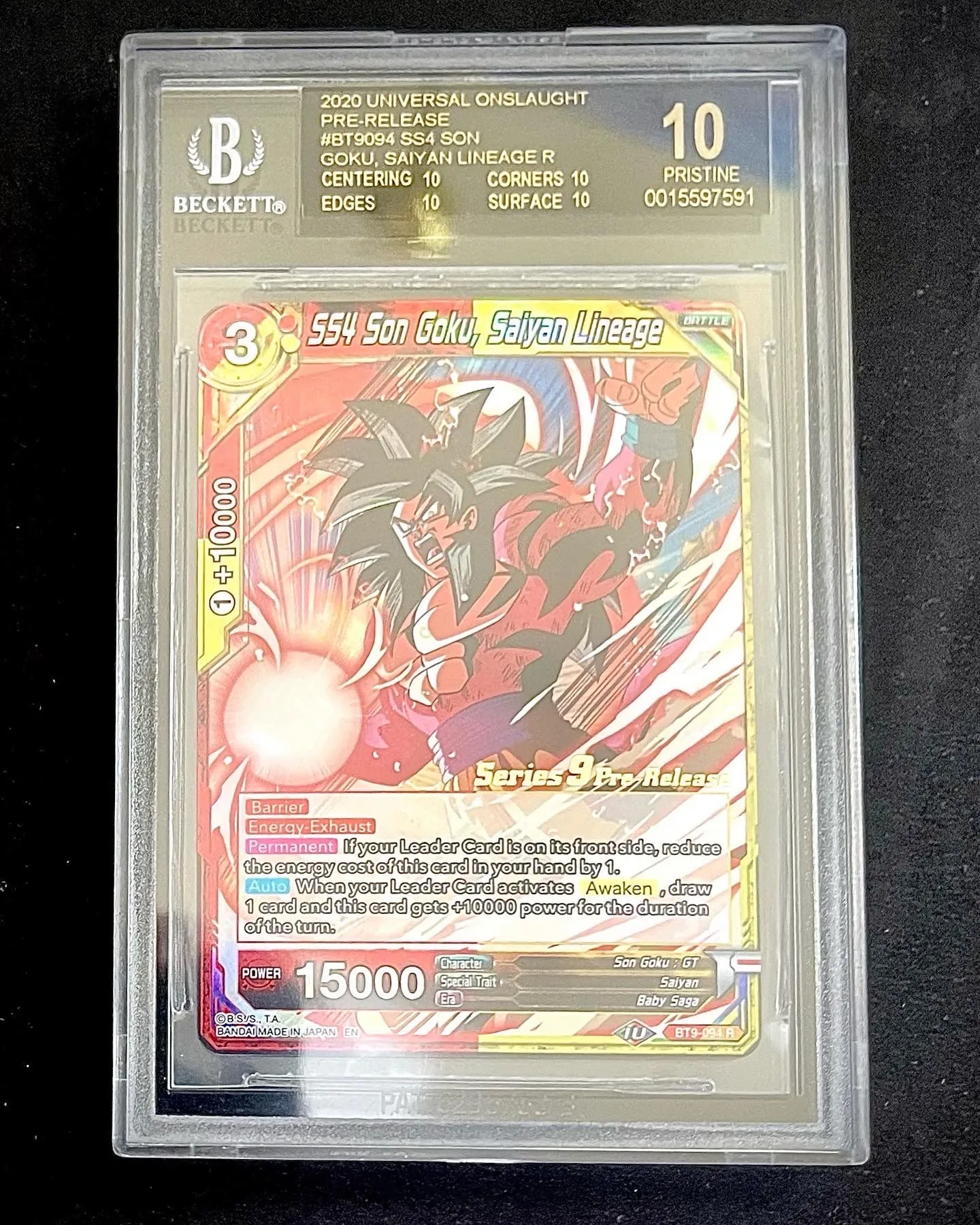 Product image for Dragon ball super - Universal Onslaught Pre-release Stamped SS4 Goku BLACK LABEL POP 1/1