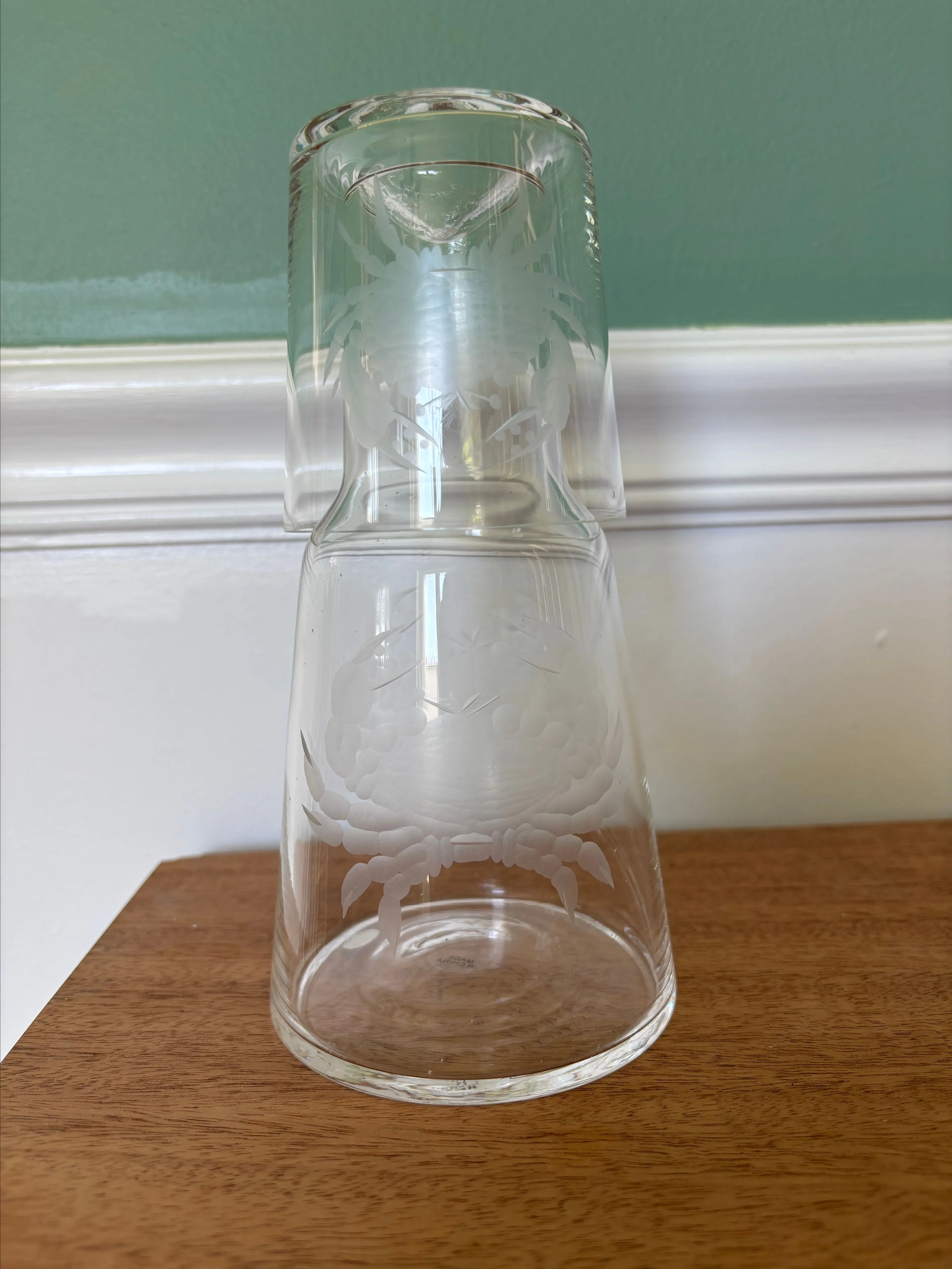 Product image for Etched Glass Crab Nightstand Carafe and Glass Set