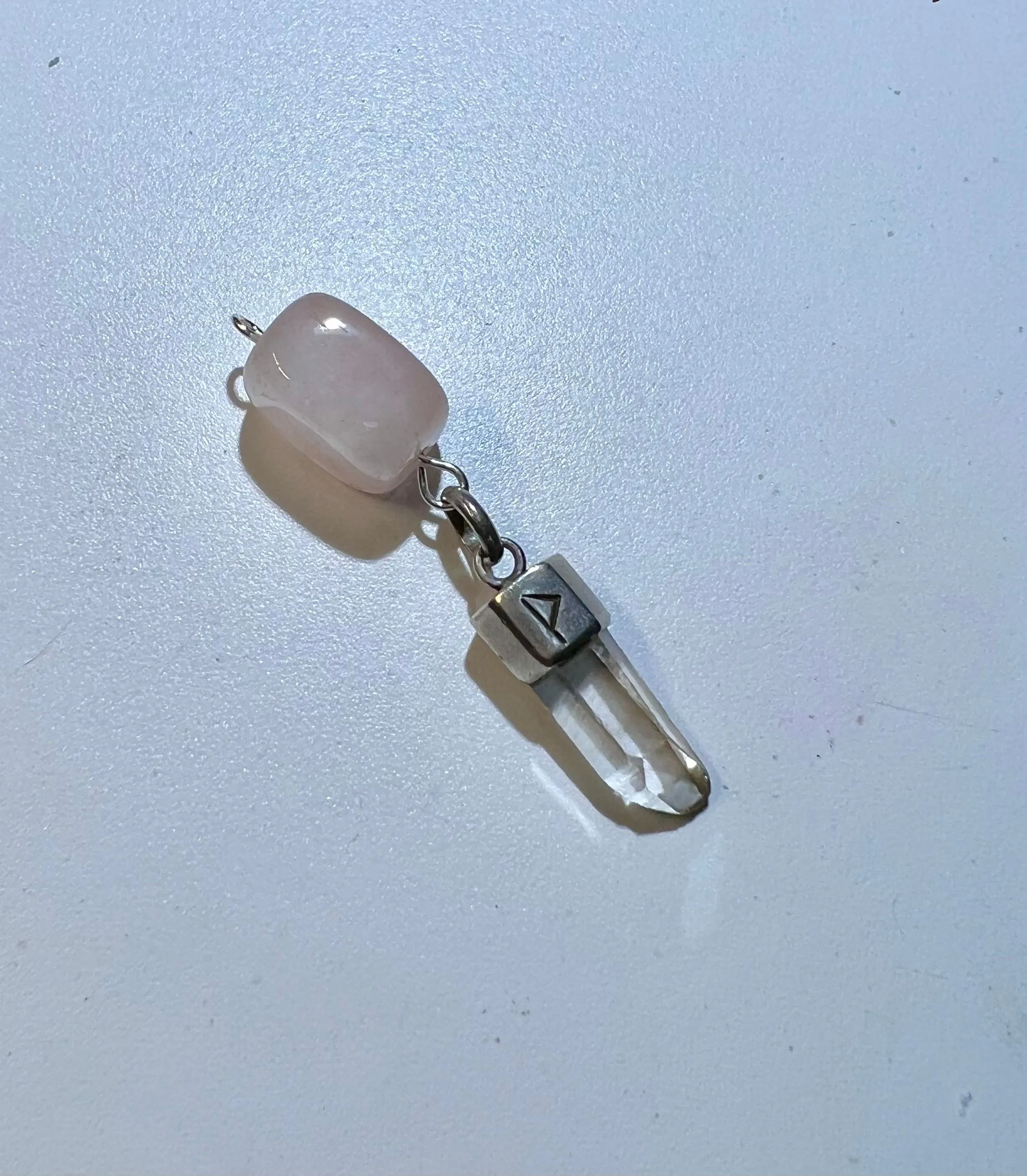 Product image for T. Vintage rose and regular quartz pendant with sterling silver bail