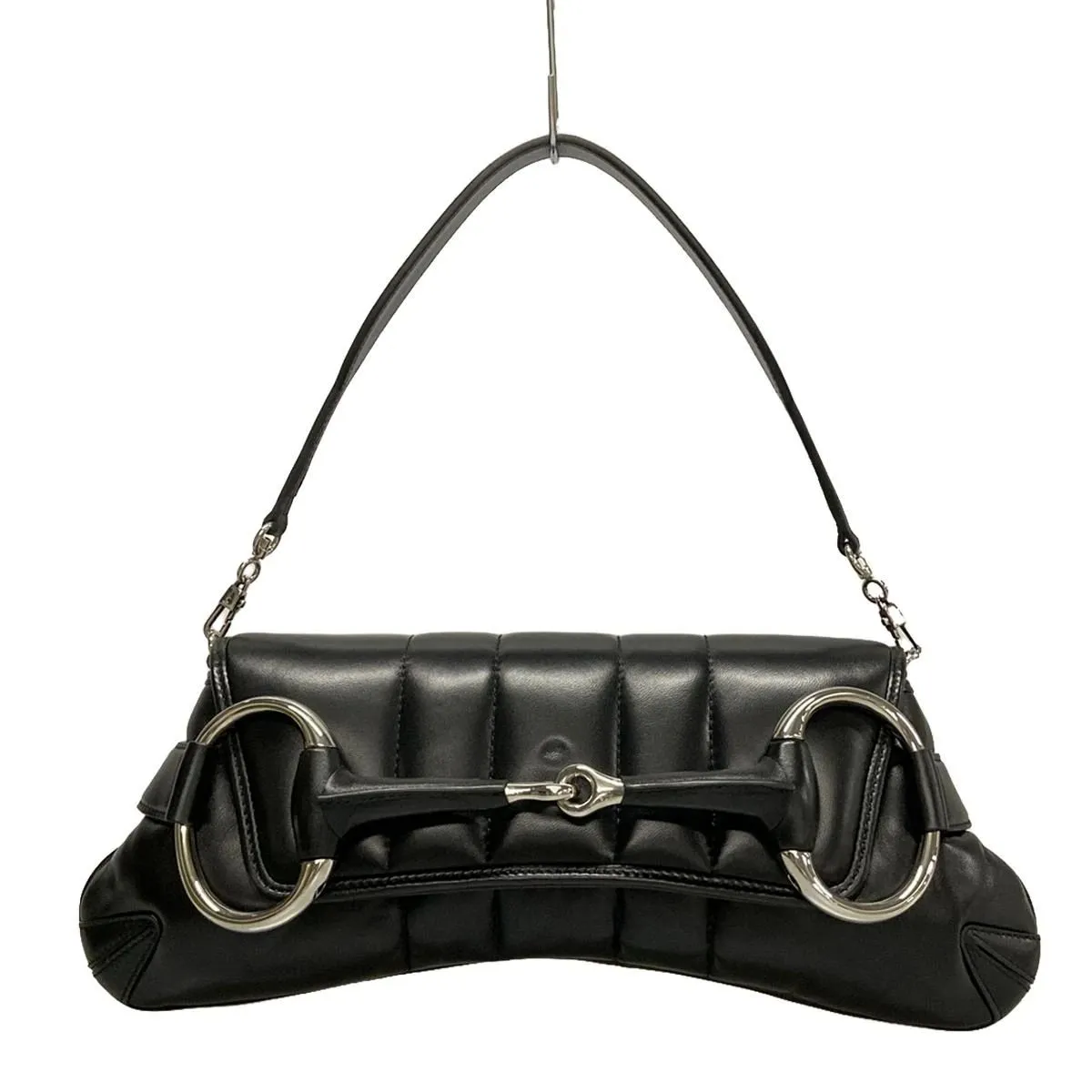 Product image for PRE-OWNED Horsebit Chain Medium Black Leather Shoulder Bag