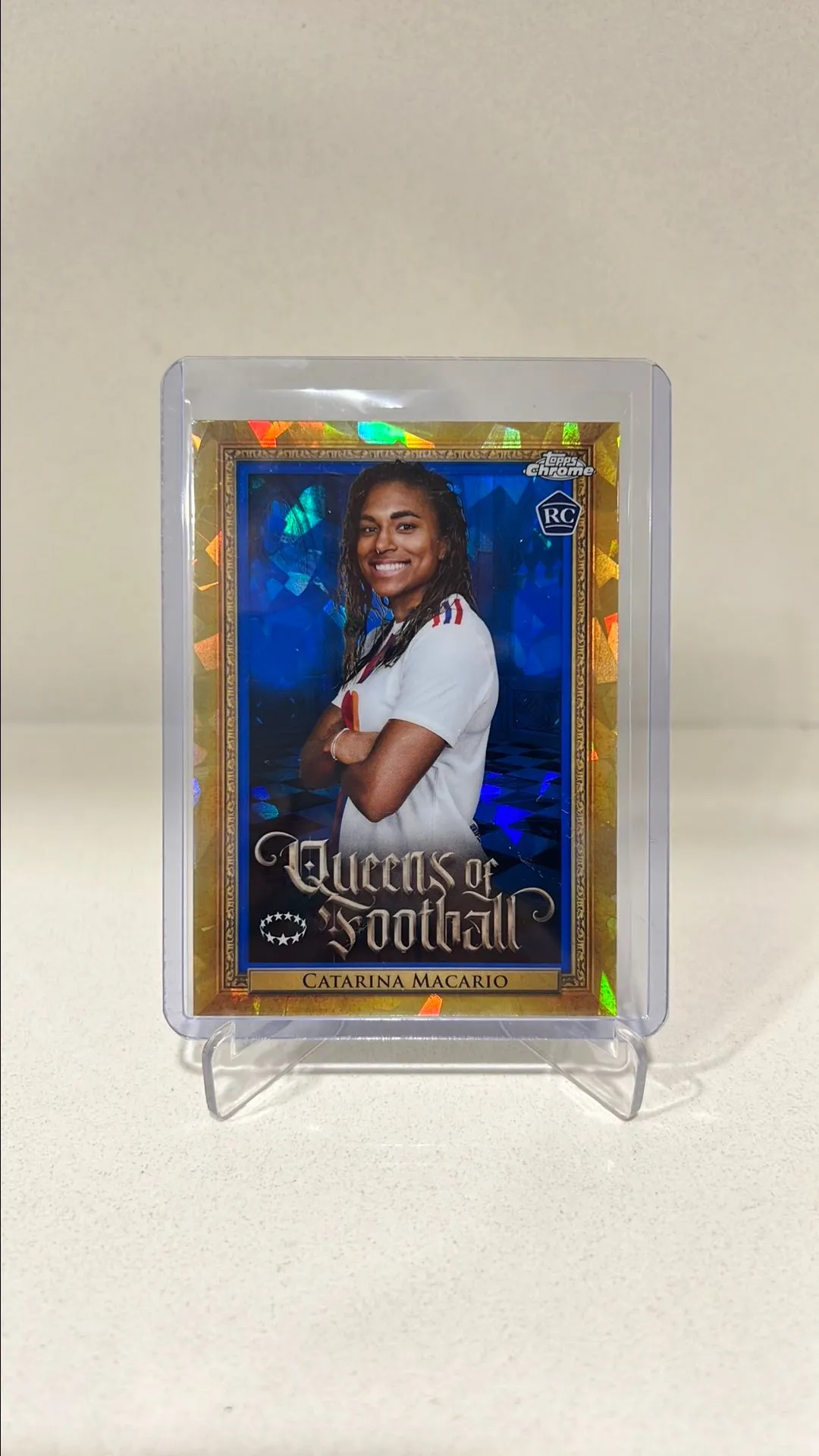 Product image for Catarina Macario Olympique Lyonnais Queens Of Football Q-8 RC Blue Saphire Topps Chrome 2022-2023