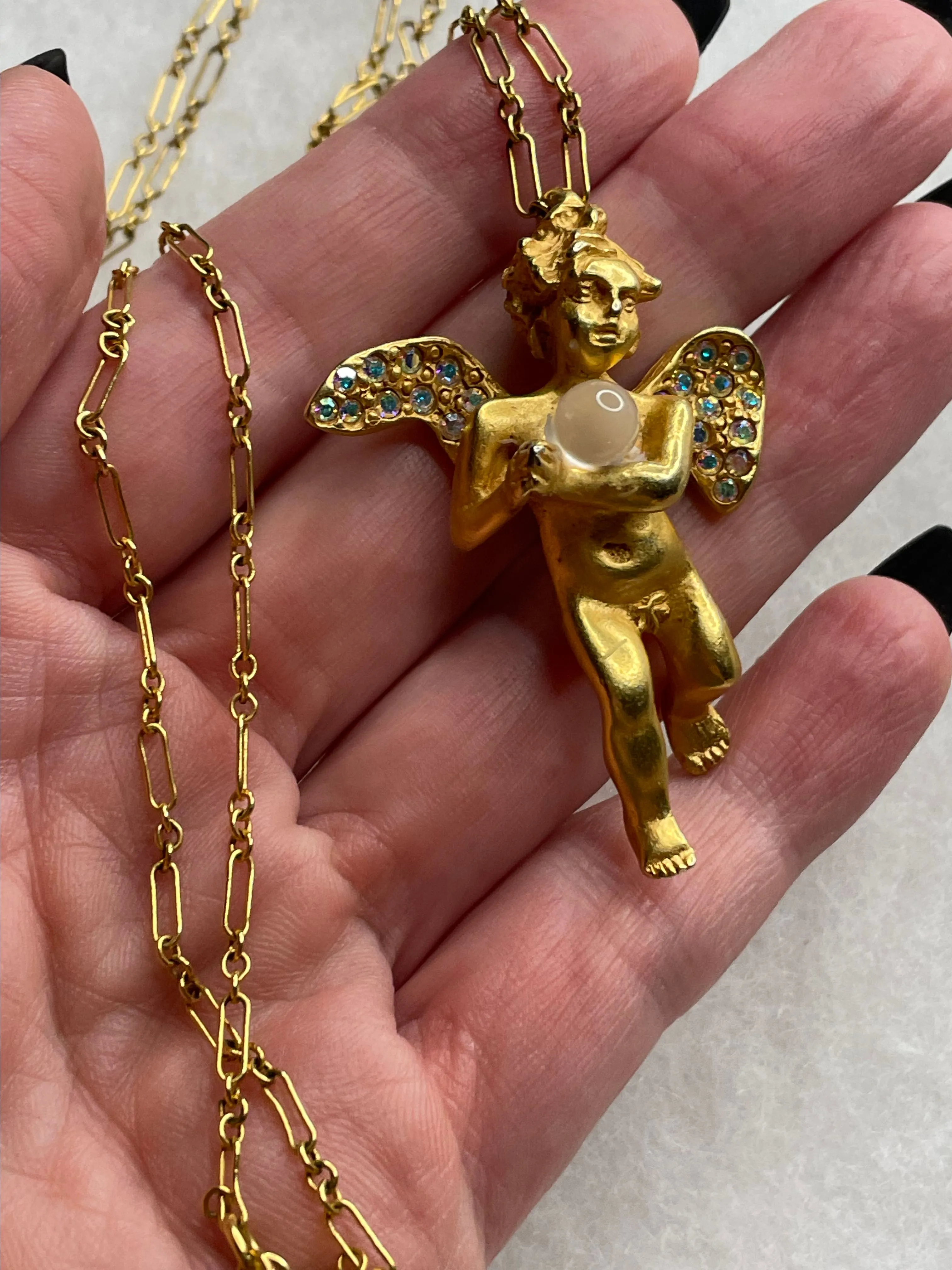 Product image for Signed VTG Kirks Folly Crystal Orb Angel Necklace