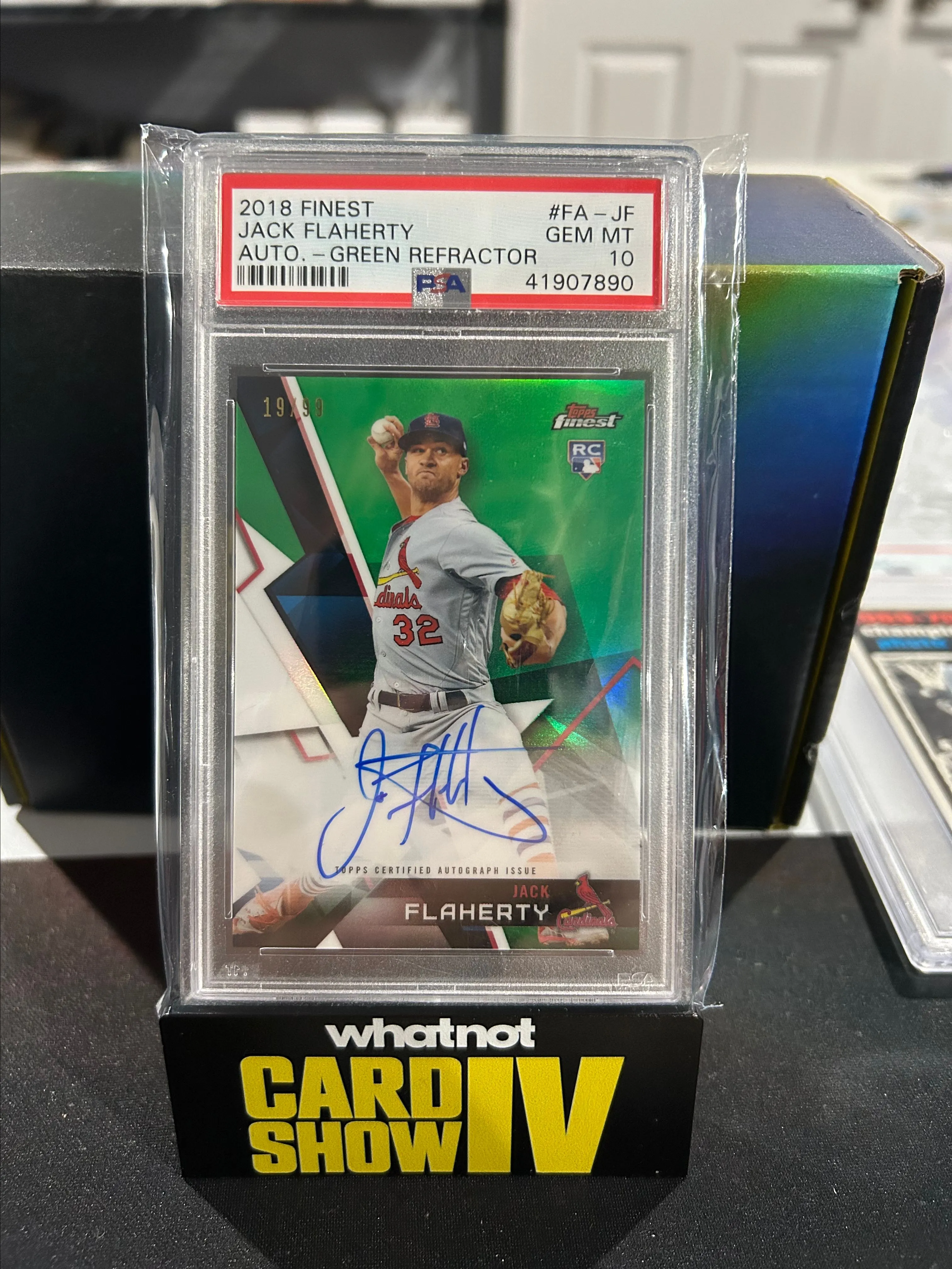 Product image for Jack Flaherty Topps Finest Rookie Auto Green /99 PSA 10