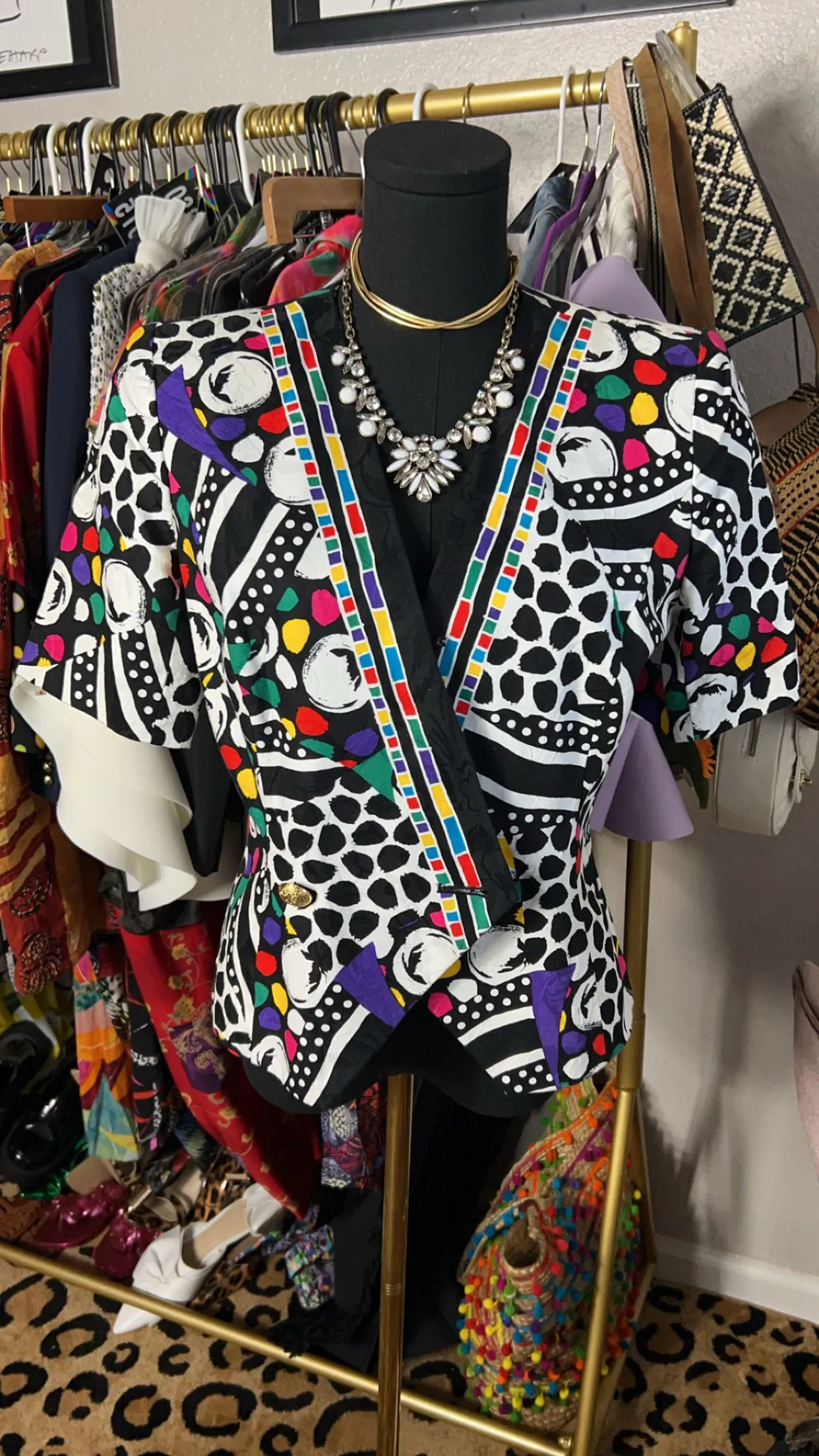Product image for Rickie Freeman for Teri Jon Multi color abstract blazer Missing 1 Button, Mark on rear