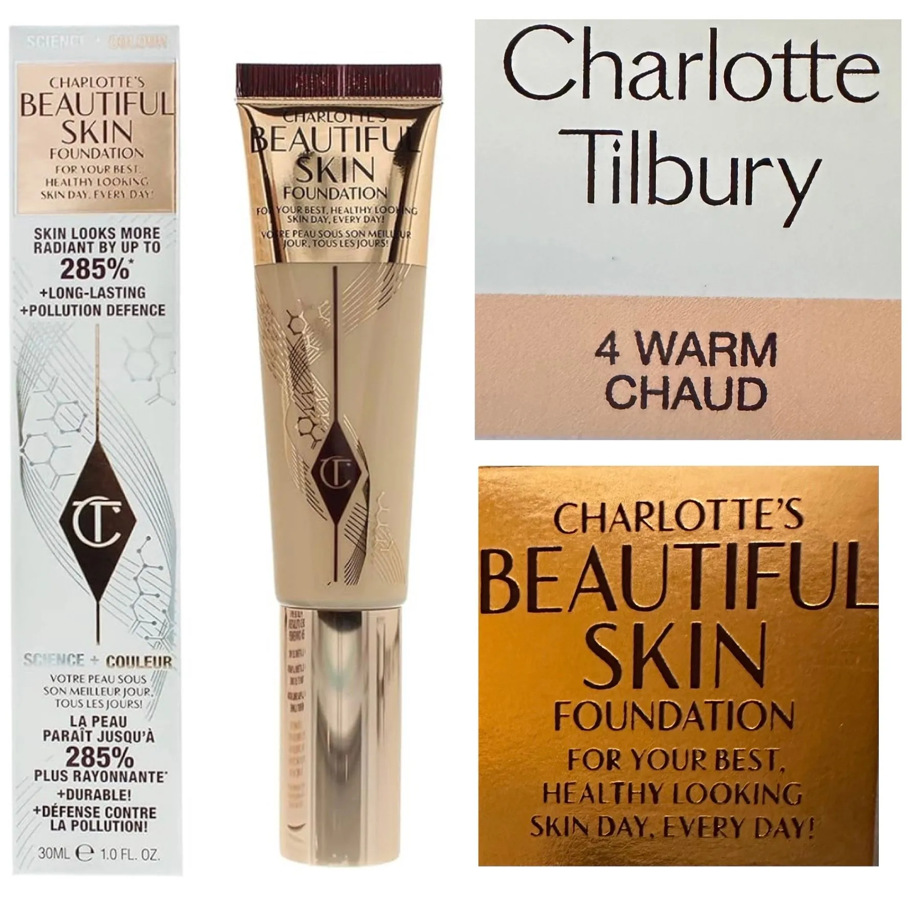 Product image for NIB CHARLOTTE'S BEAUTIFUL SKIN FOUNDATION Size: 30ml/1oz Color: 4 Warm