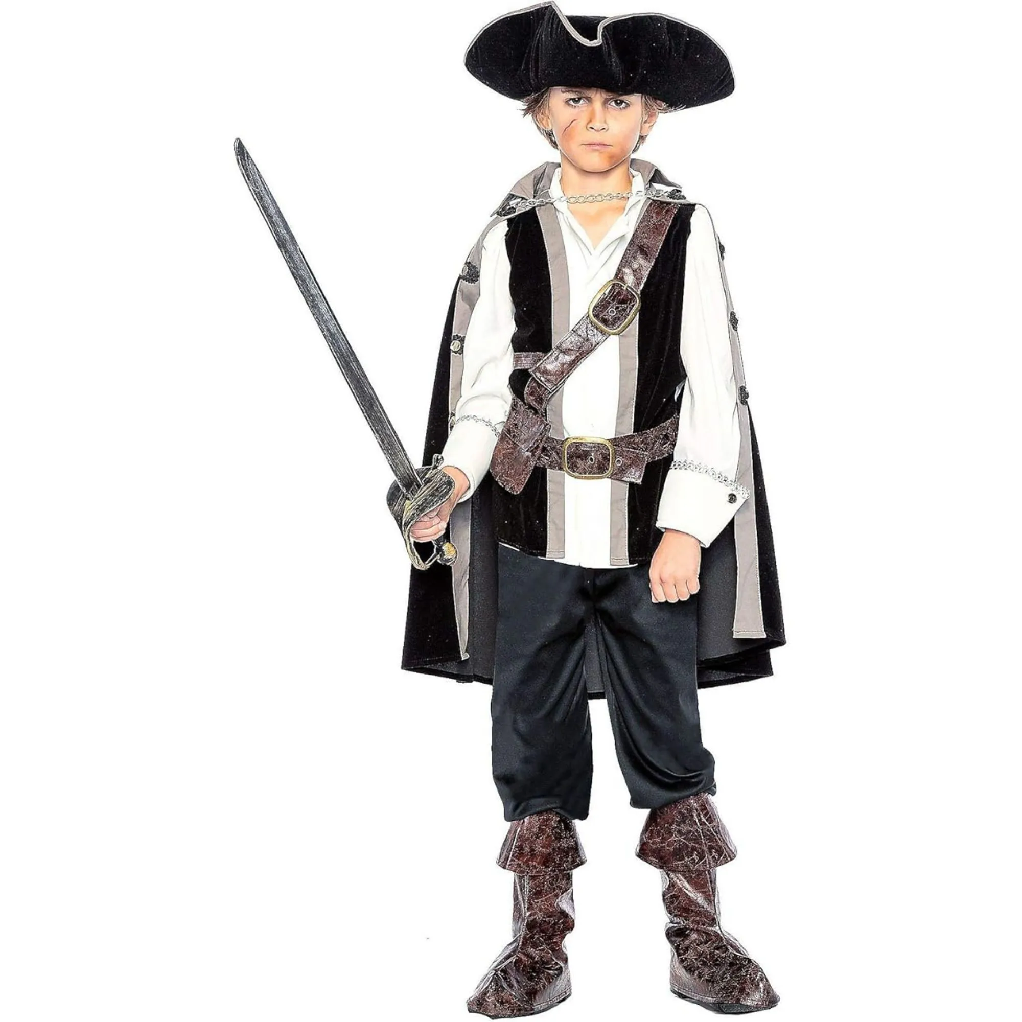 Product image for Seeing Red Pirate Captain Costume for Children, Includes a Shirt, a Cape, a Hat, Boot Covers, and a Belt Bag