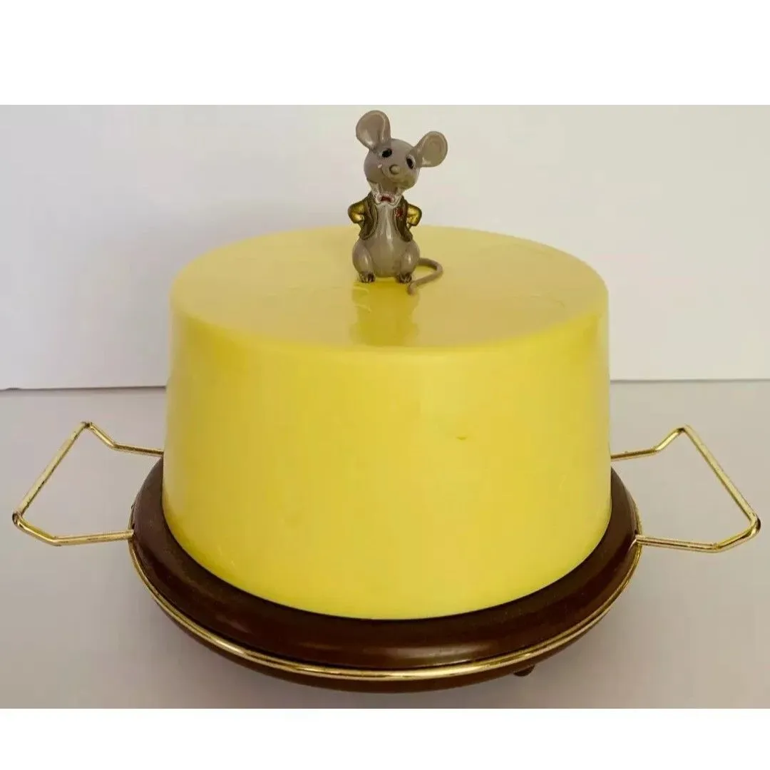 Product image for Vintage Cheese Plate Yellow Cover Mouse Mid Century