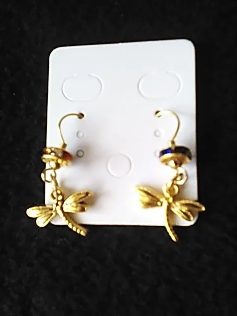 Product image for Earrings Mini Gold-tone Dragonfly Rhinestone Bead Pierced Handcrafted New