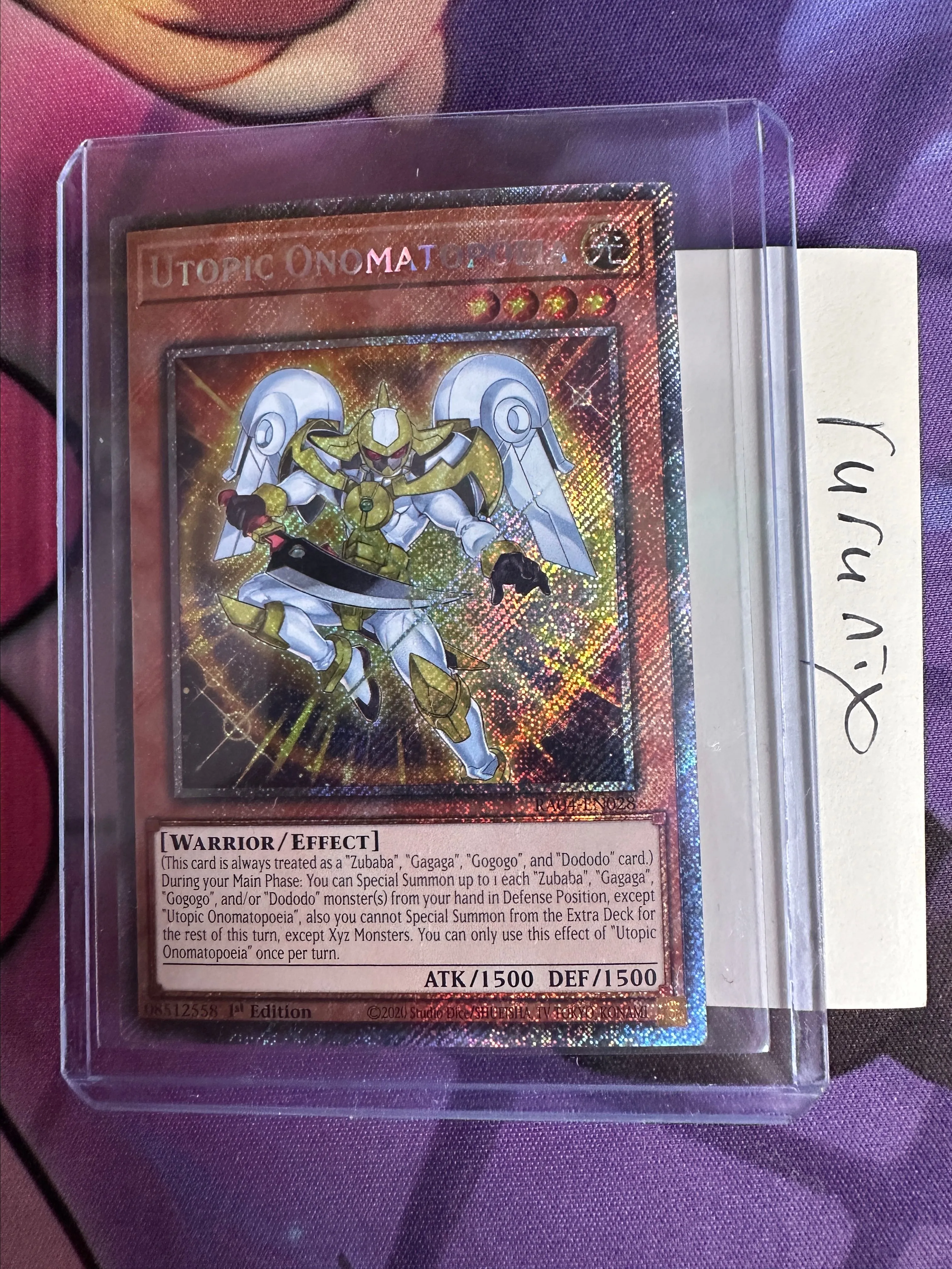 YuGiOh Trading Card Game Quarter Century Stampede Platinum Secret Rare Utopic Onomatopoeia RA04-EN028