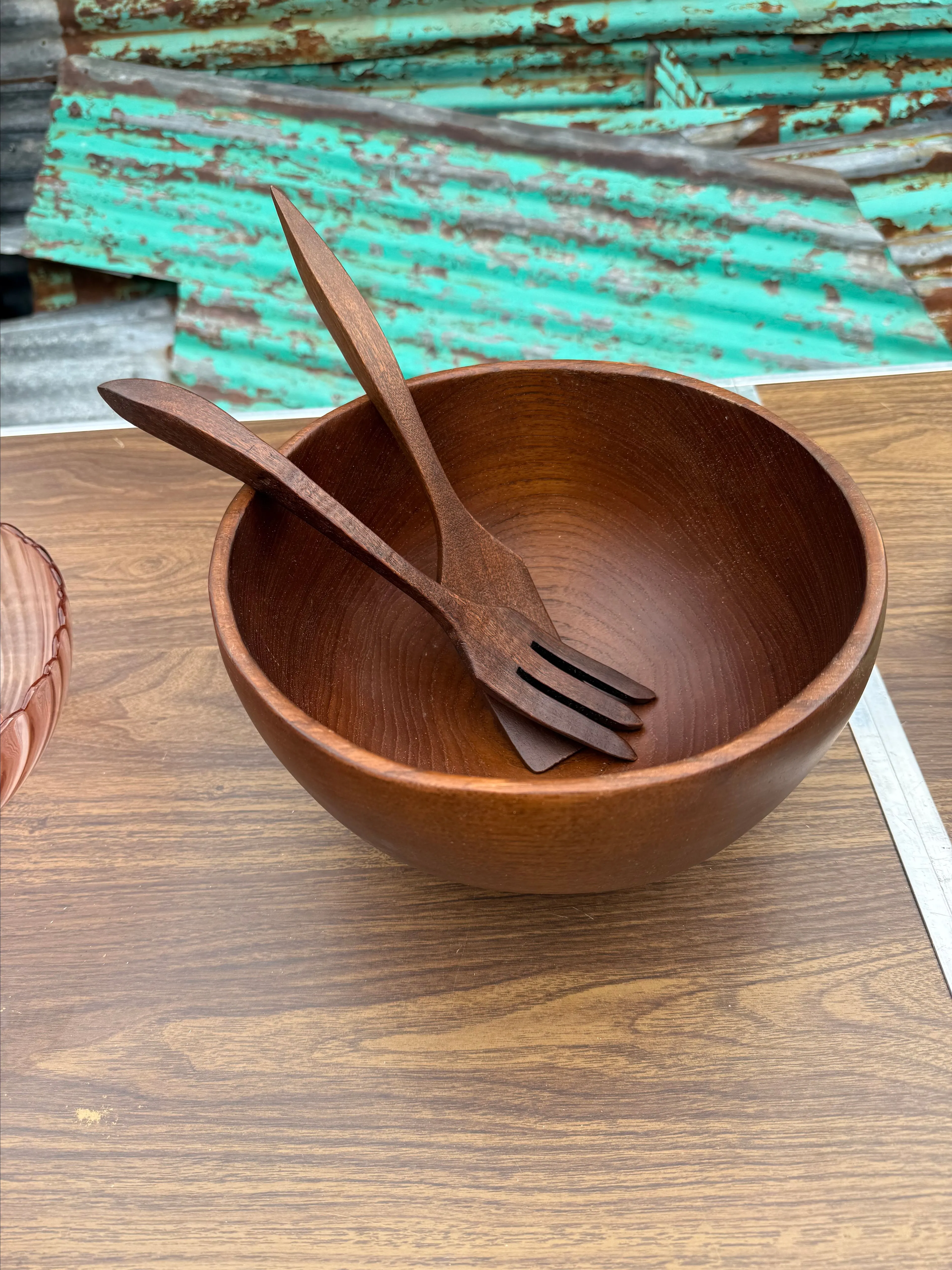 Product image for Gorgeous wooden bowl and utensils (teak?)
