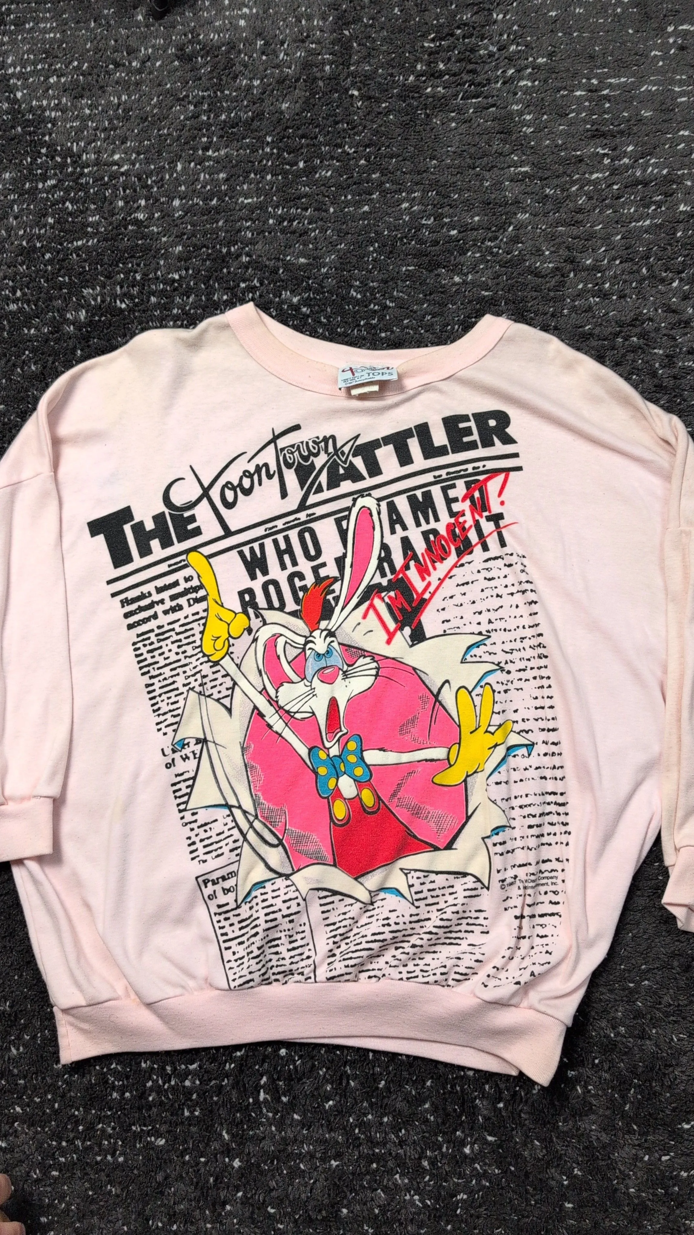 Product image for Vintage 80s Roger Rabbit Newspaper Sweatshirt 