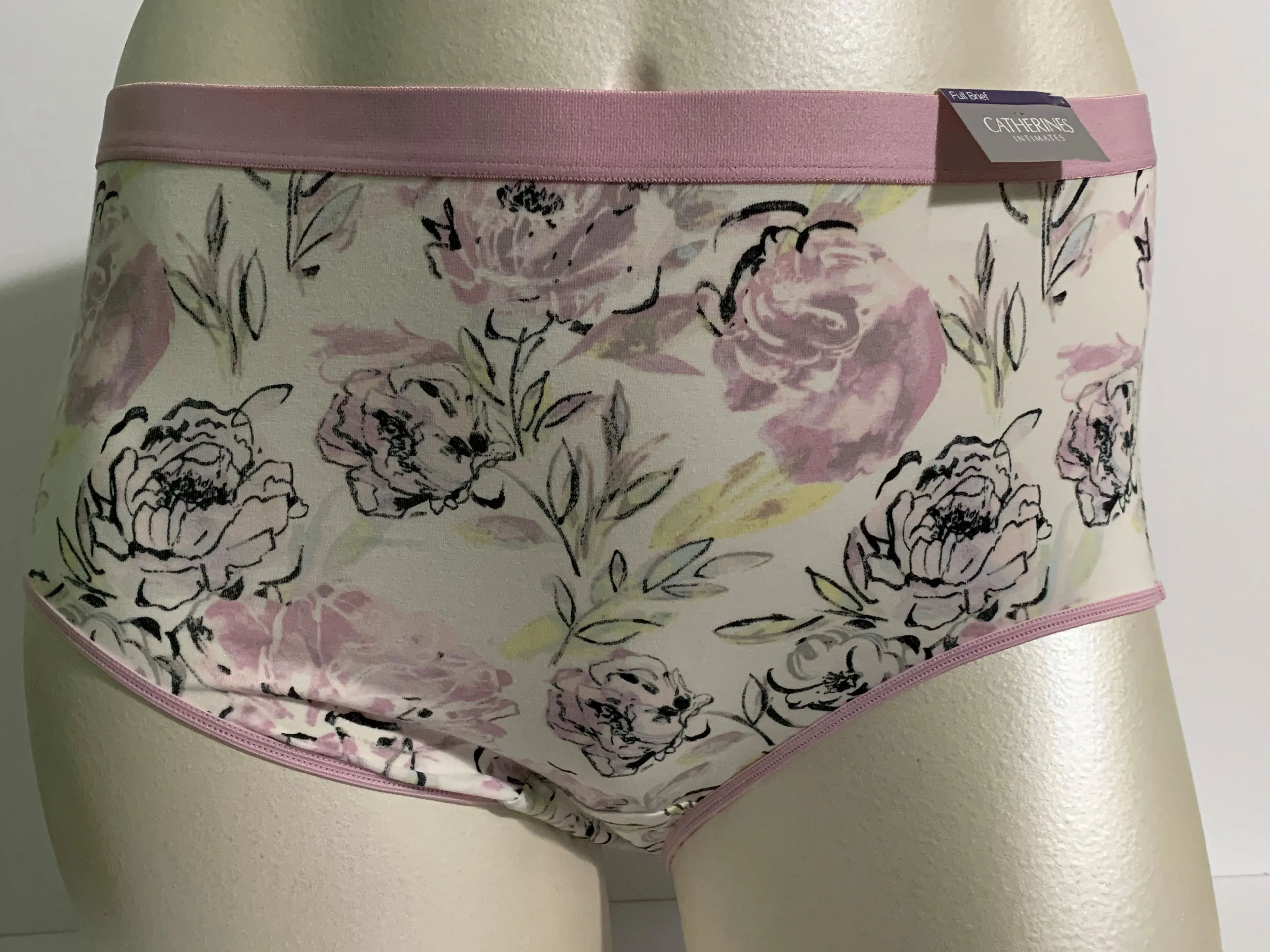 Product image for Catherines Full Brief Panties Underwear Cotton Blend Floral Pink White Plus 3X