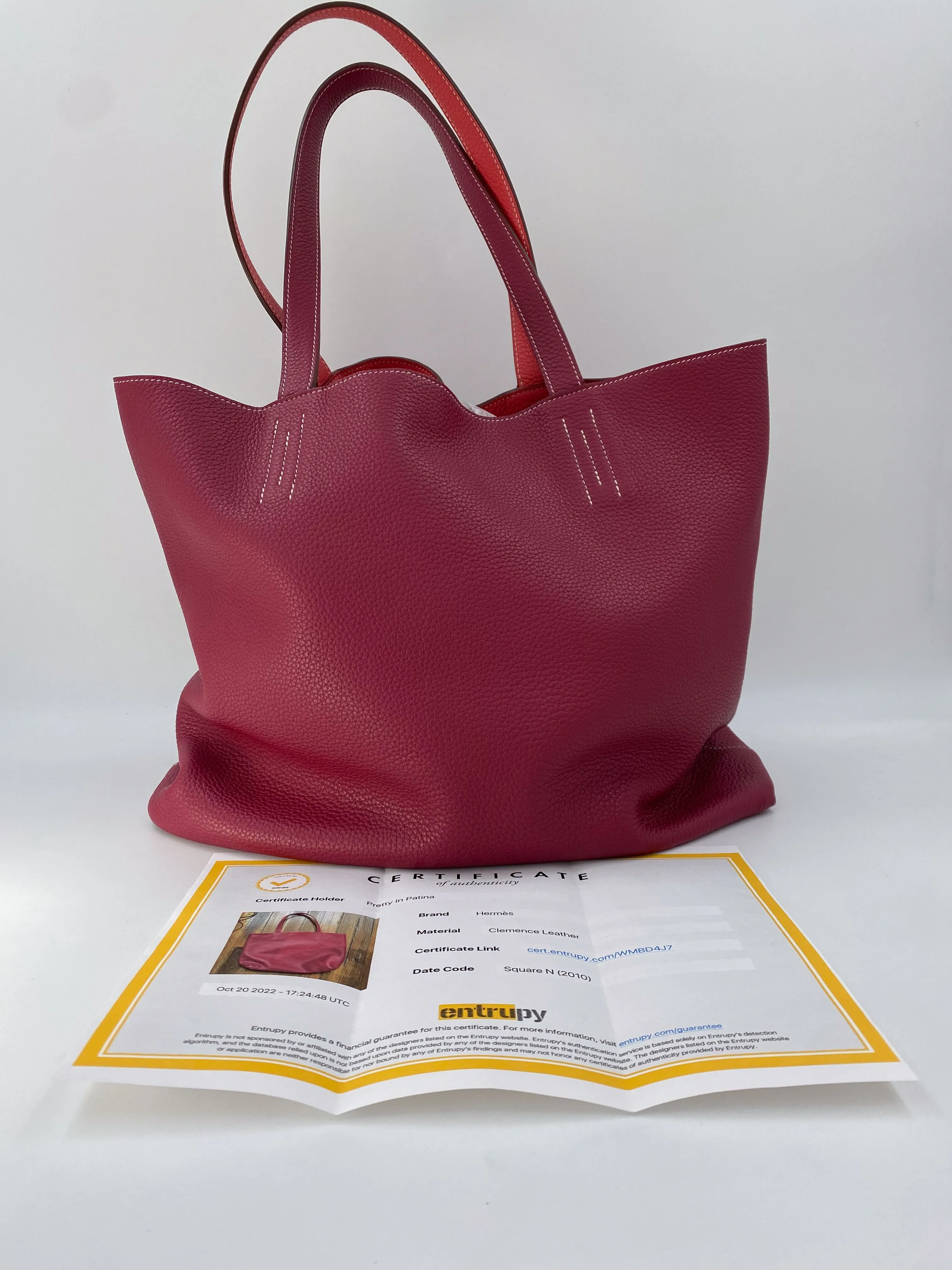 Product image for Hermès Taurillion Clemence Double Sens 36 Reversible Tote Rubis Bougainvillea