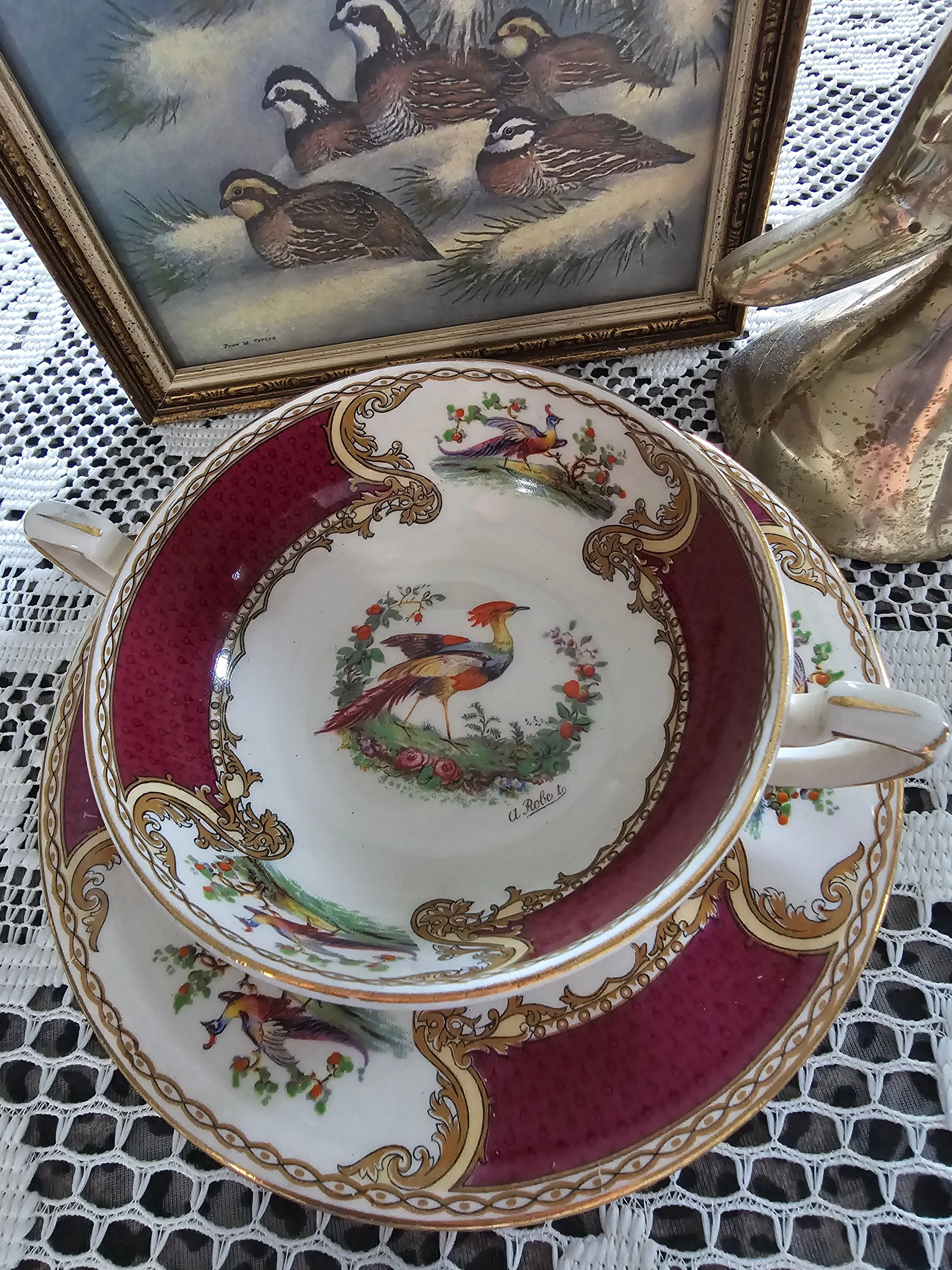 Product image for Myatt Staffordshire Chelsea bird soup cup and saucer