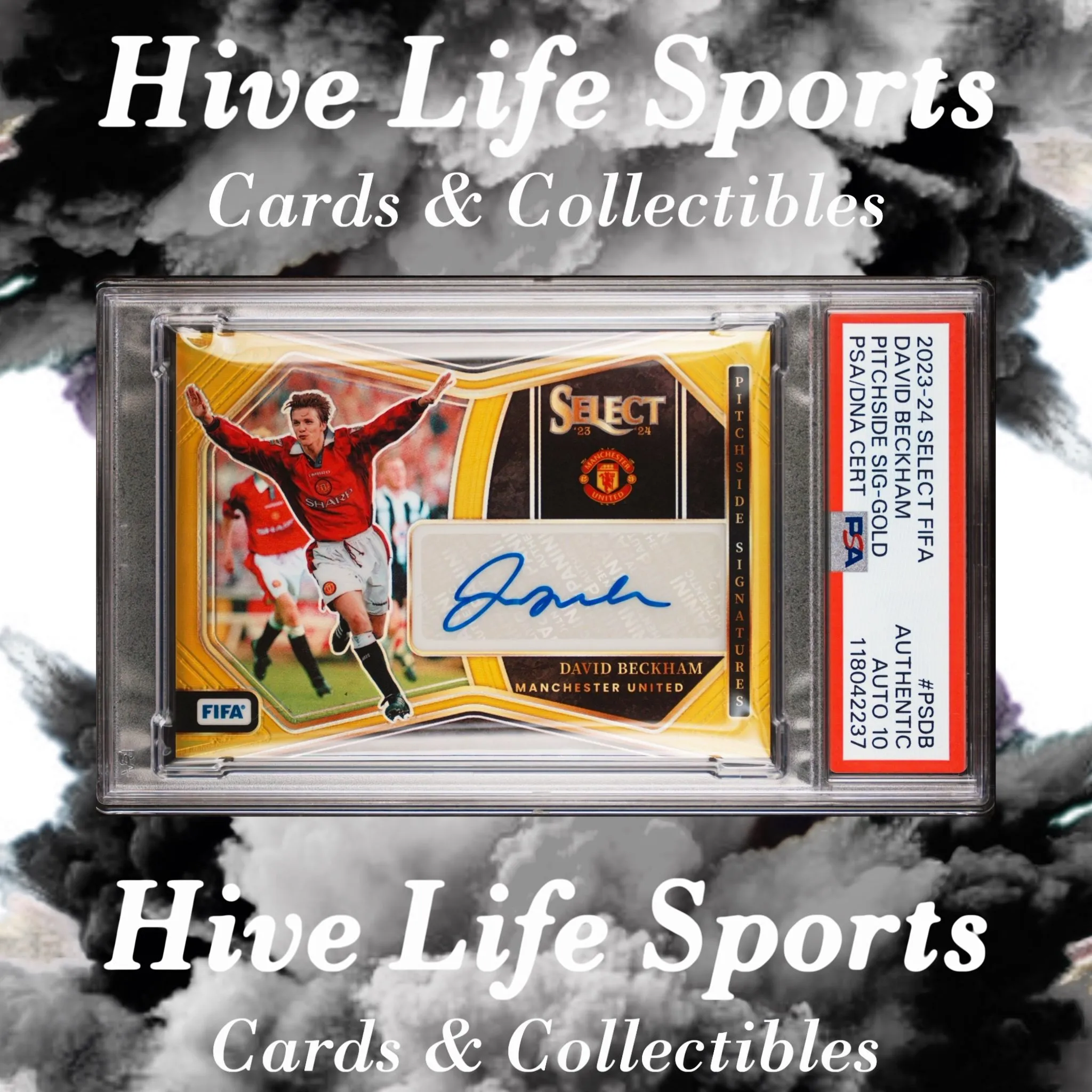 Product image for David Beckham 2023-24 Select FIFA Pitchside Gold Auto /5 #PSDB Manchester United PSA 10