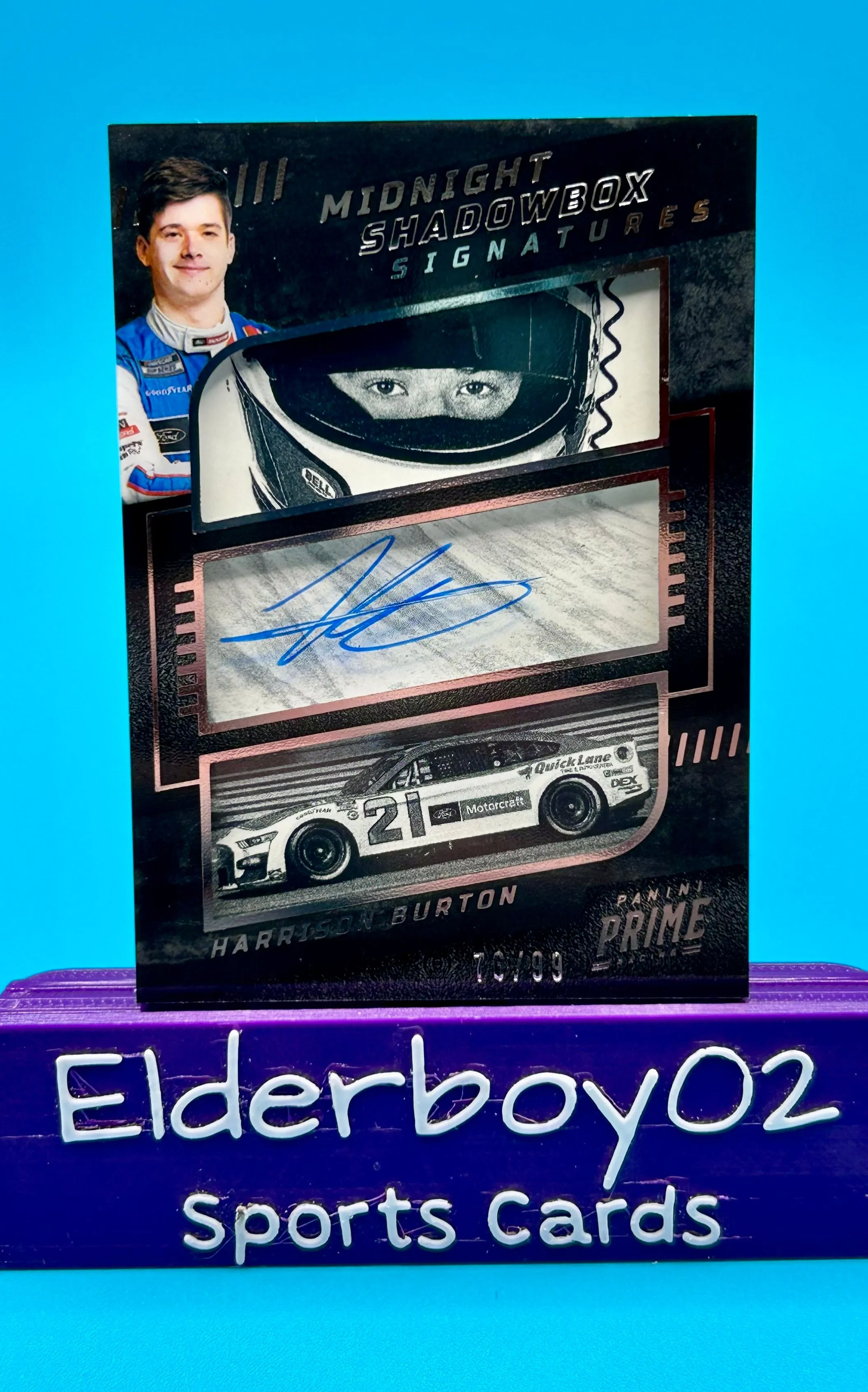 Product image for Harrison Burton 76/99 Auto Midnight Shadowbox Signatures 2023 Panini Prime Racing Nascar